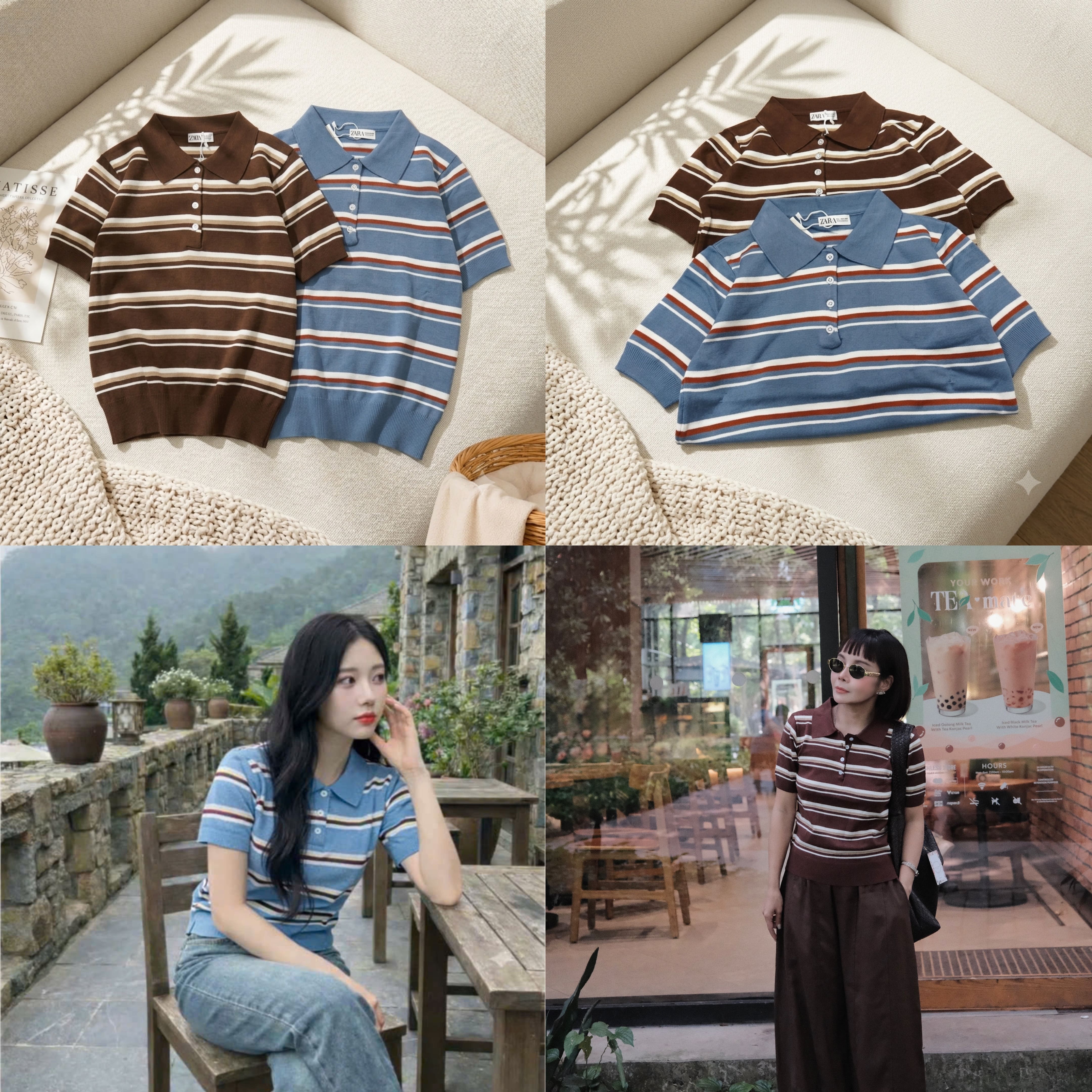 Polo Len kẻ dệt kim Zr 16622