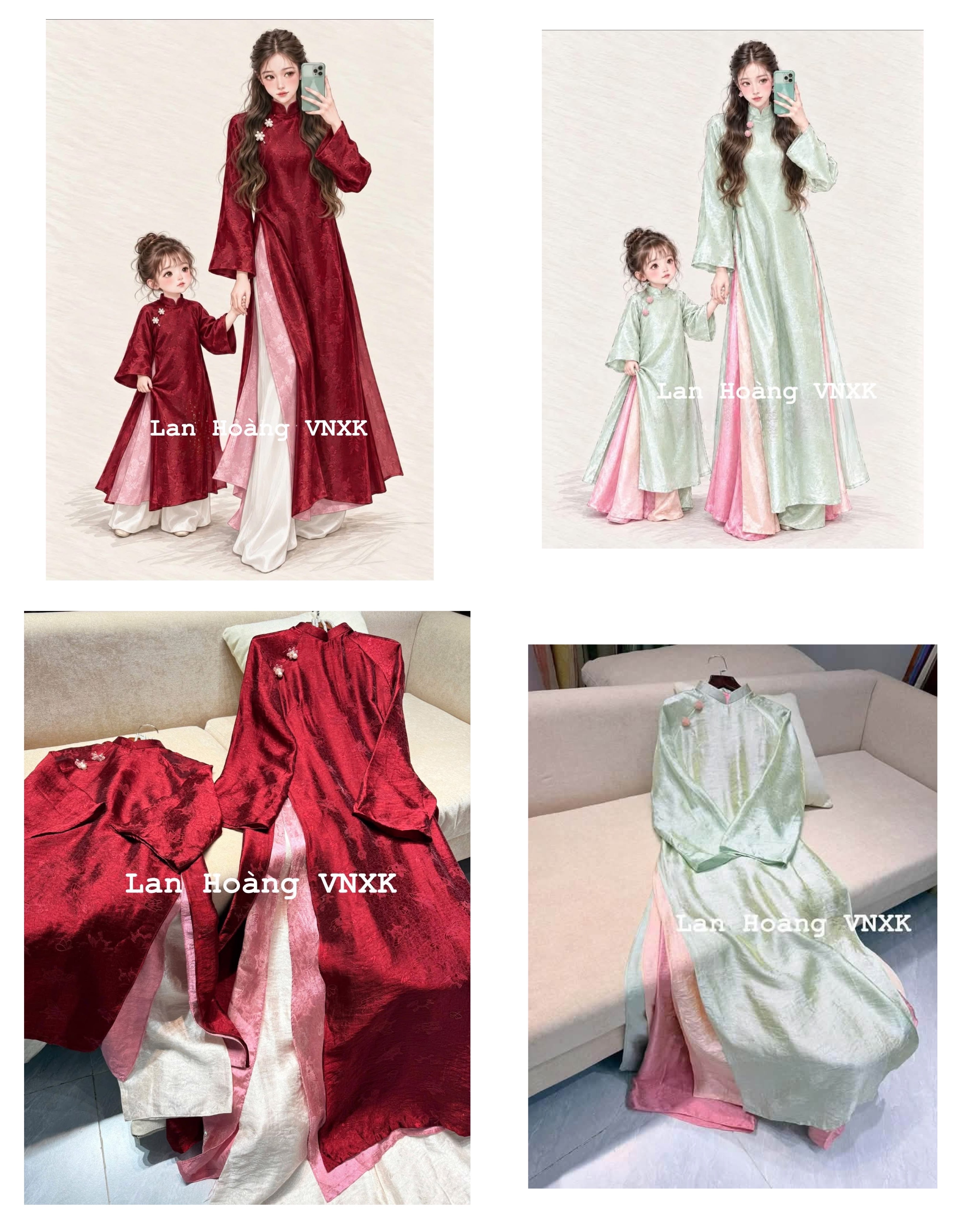 Set Áo Dài Mẹ Xuân Vãn 4 Tà (Cốm Đỏ) 16812