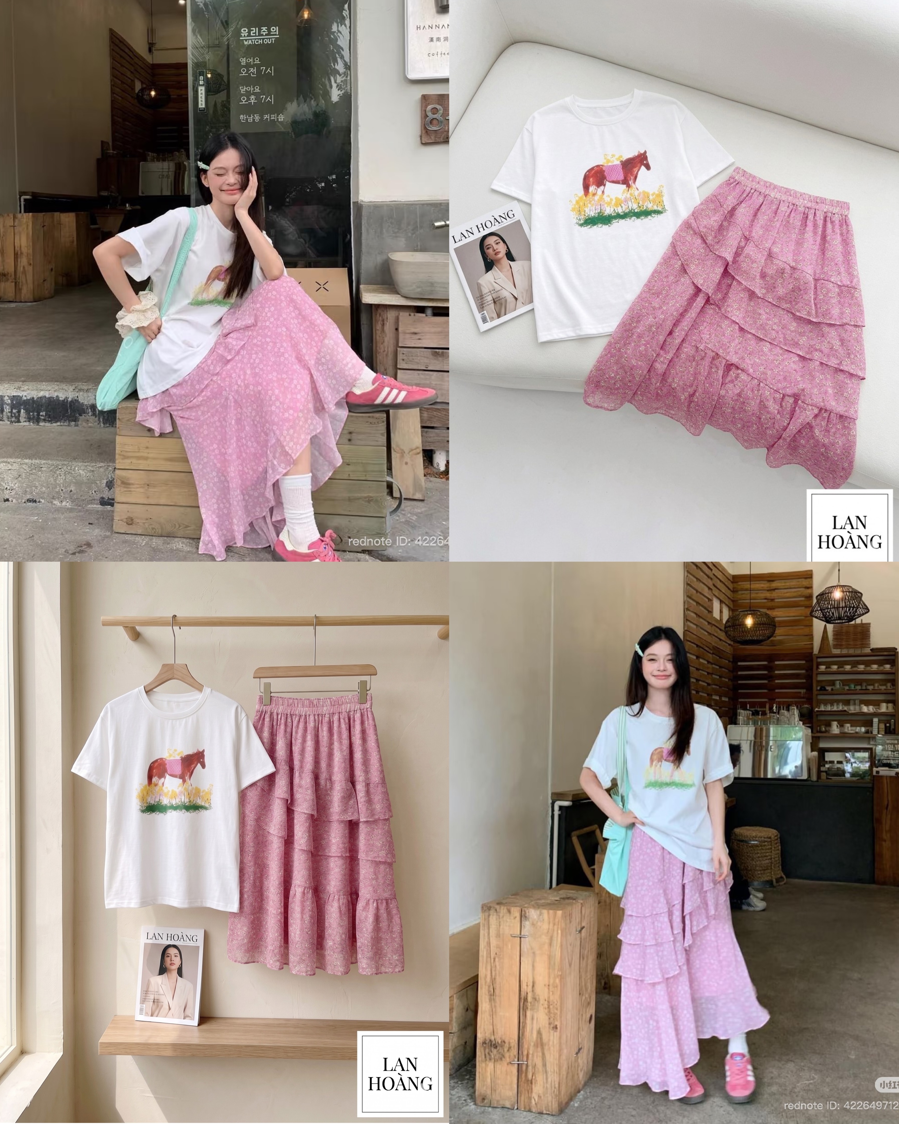 Set Áo phông & chân váy hoa nhí bèo 16396