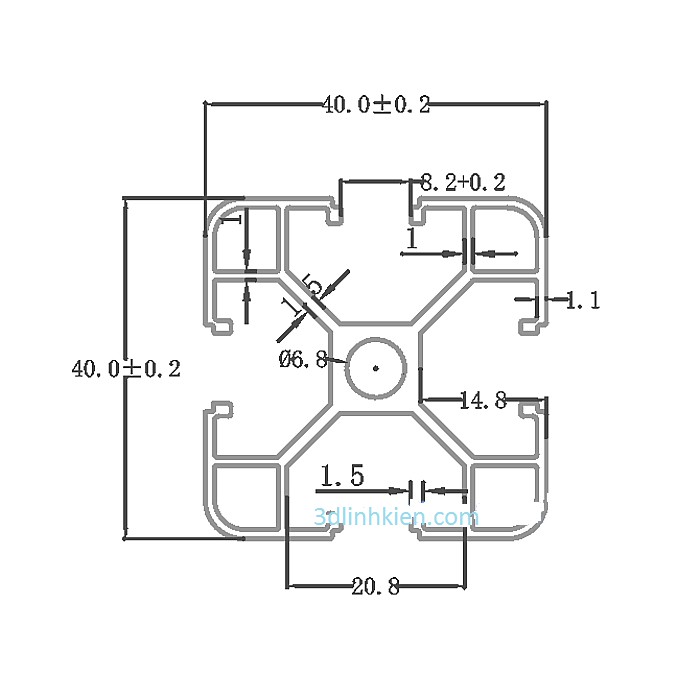 nhôm định hình 4080 trắng dài 1 mét