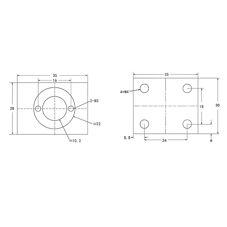 Gối đỡ đai ốc Vít me T8 Vitme T8 gắn đai ốc âm trắng