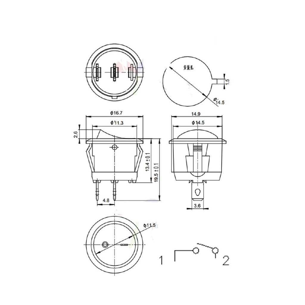 Công tắc KCD1 16.5MM 3A250V màu đỏ