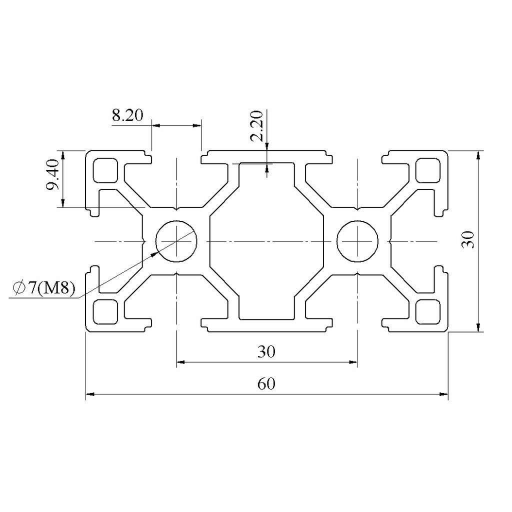 Thanh nhôm định hình 3060 tiêu chuẩn EU