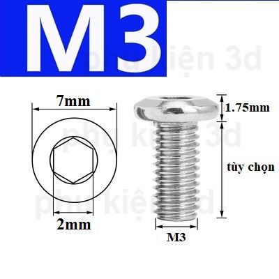 bulong lục giác âm đầu dẹp inox 304 chống rỉ sét không rỉ - M3 - 14mm