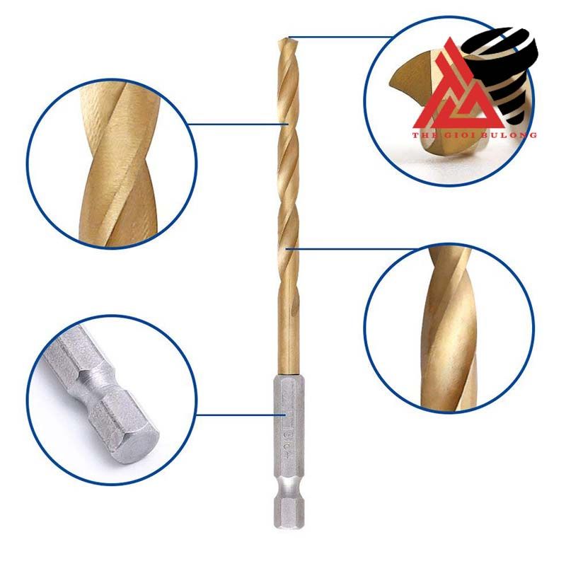 Mũi khoan xoắn lục giác mạ titan có cán lục giác chắc chắn - 3.5mm