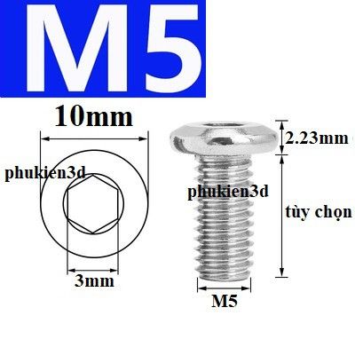 bulong đầu dẹp lỗ lục giác M5 - 5mm