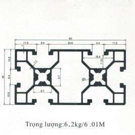 Nhôm định hình 3060A rãnh 6mm độ dày nhôm 1.1mm