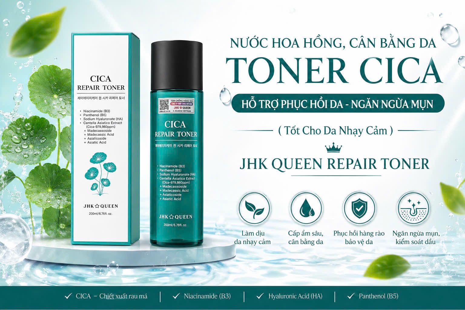 NƯỚC HOA HỒNG, CÂN BẰNG DA TONER CICA ( Hỗ Trợ Phục Hồi Da - Ngăn Ngừa Mụn )