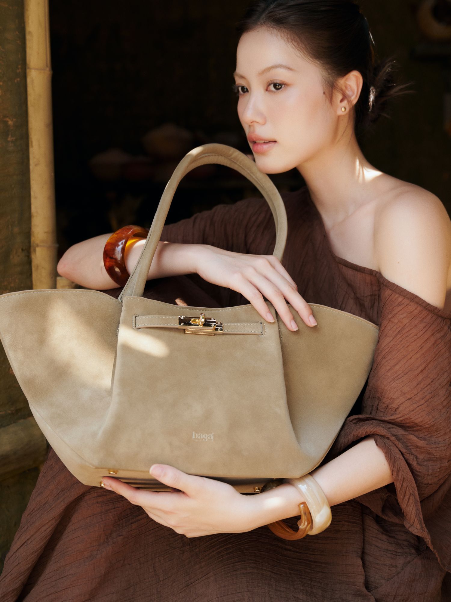Goda Bag-M-Truffle grey-Da lộn