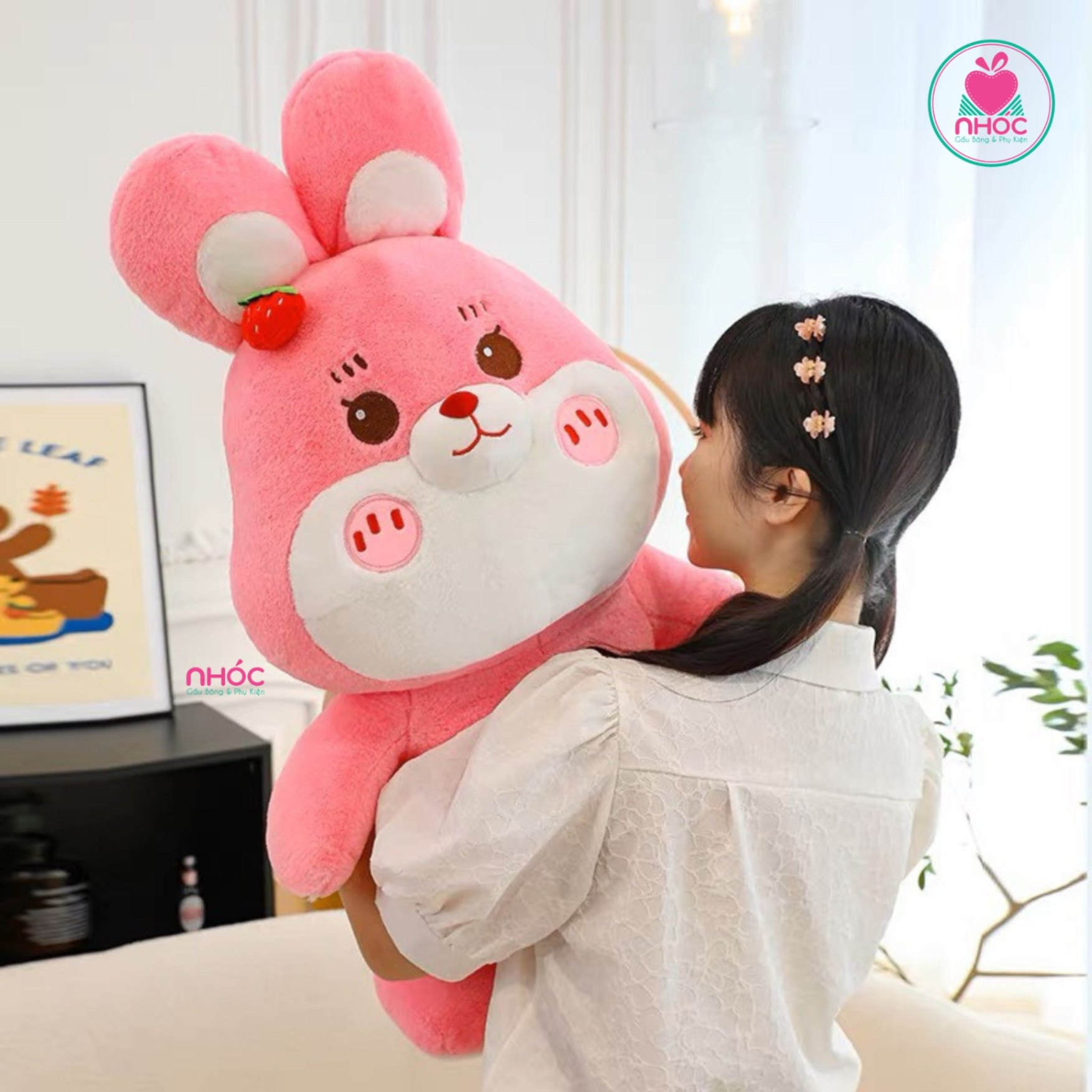 Thú bông Thỏ dâu bụng tròn lông xù - Hồng - 50310