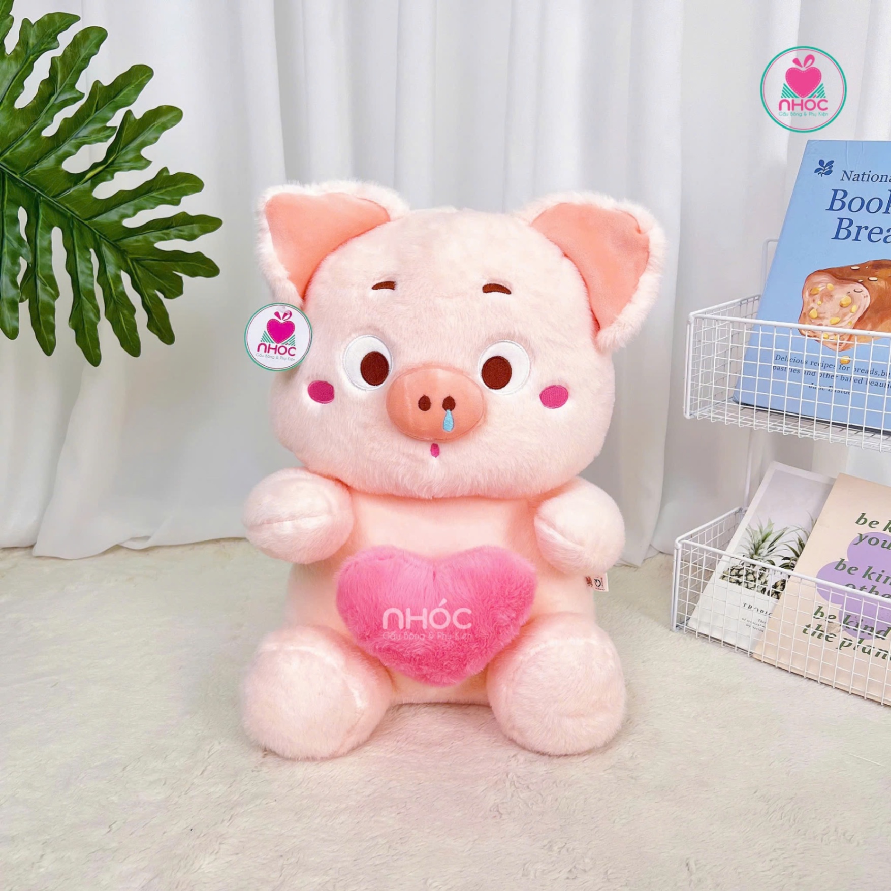 Thú bông Heo má hồng kéo tim lông xù TC - Hồng - 40360