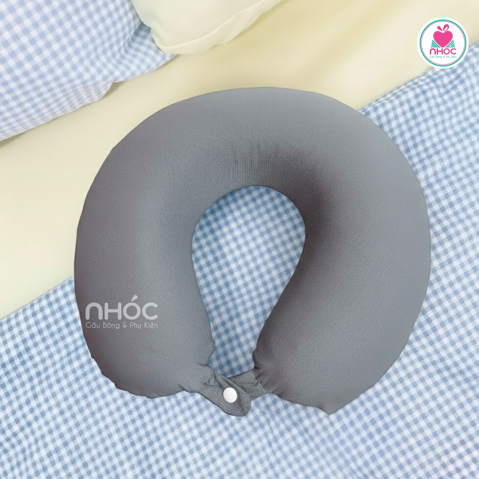 Gối kê cổ cao su non thun lạnh màu trơn - Xám đen - 3018025