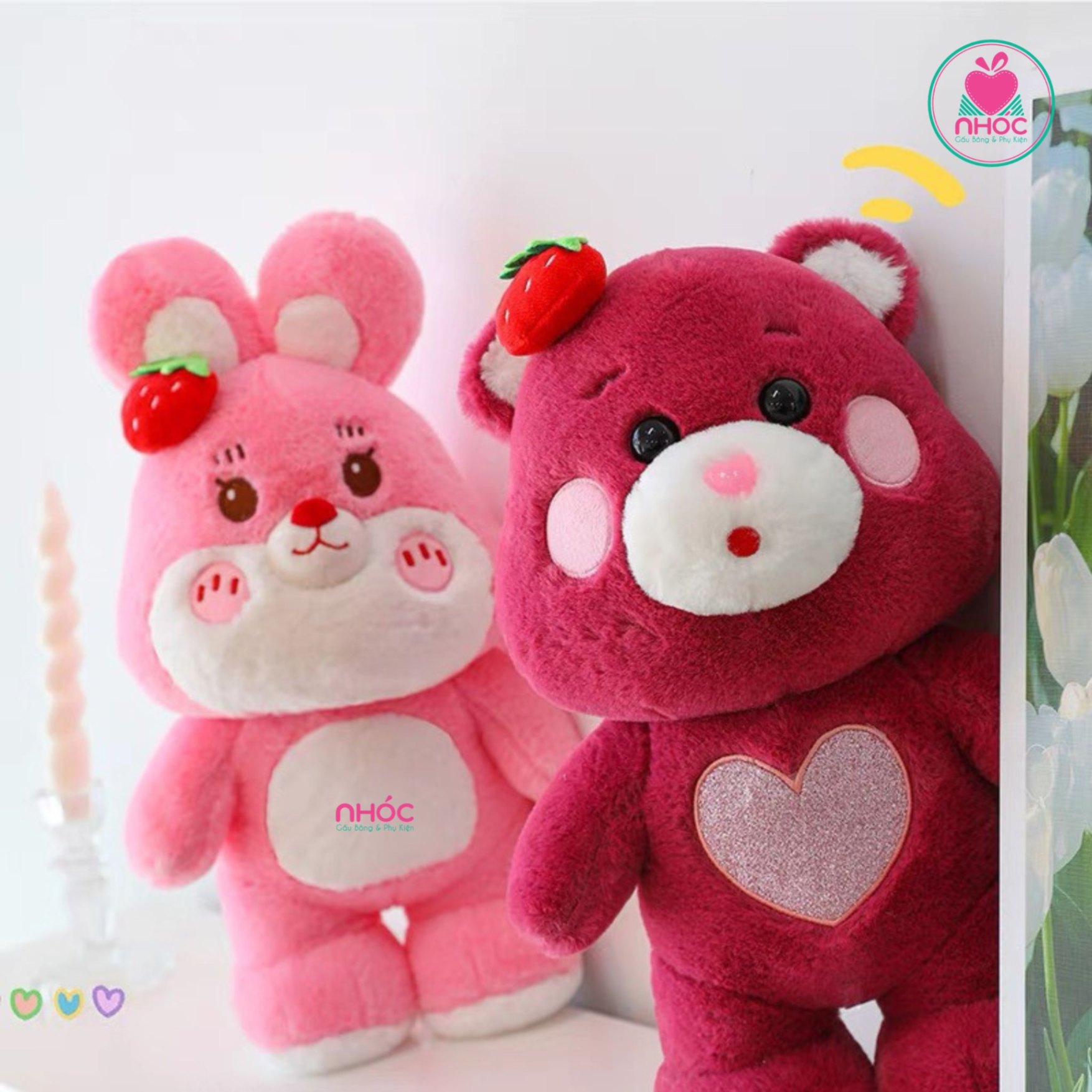 Thú bông Gấu dâu bụng tim lông xù - Đỏ đô - 45310