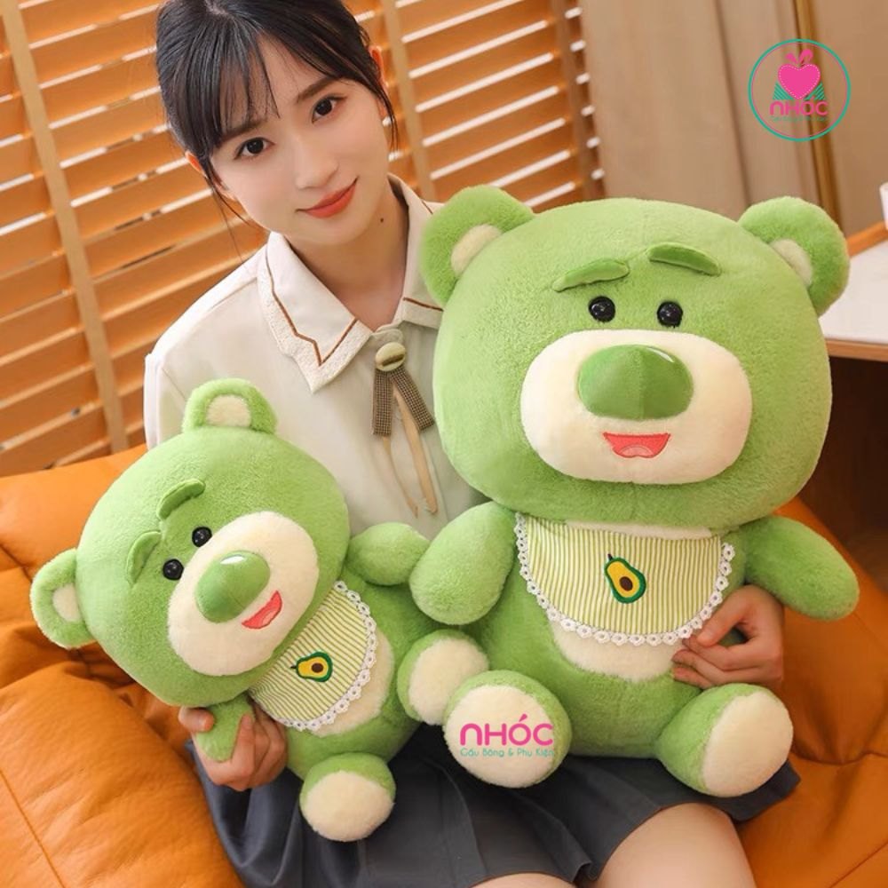 Thú bông Gấu Toy Story đeo yếm lông xù ngồi TC - Xanh lá - 30180