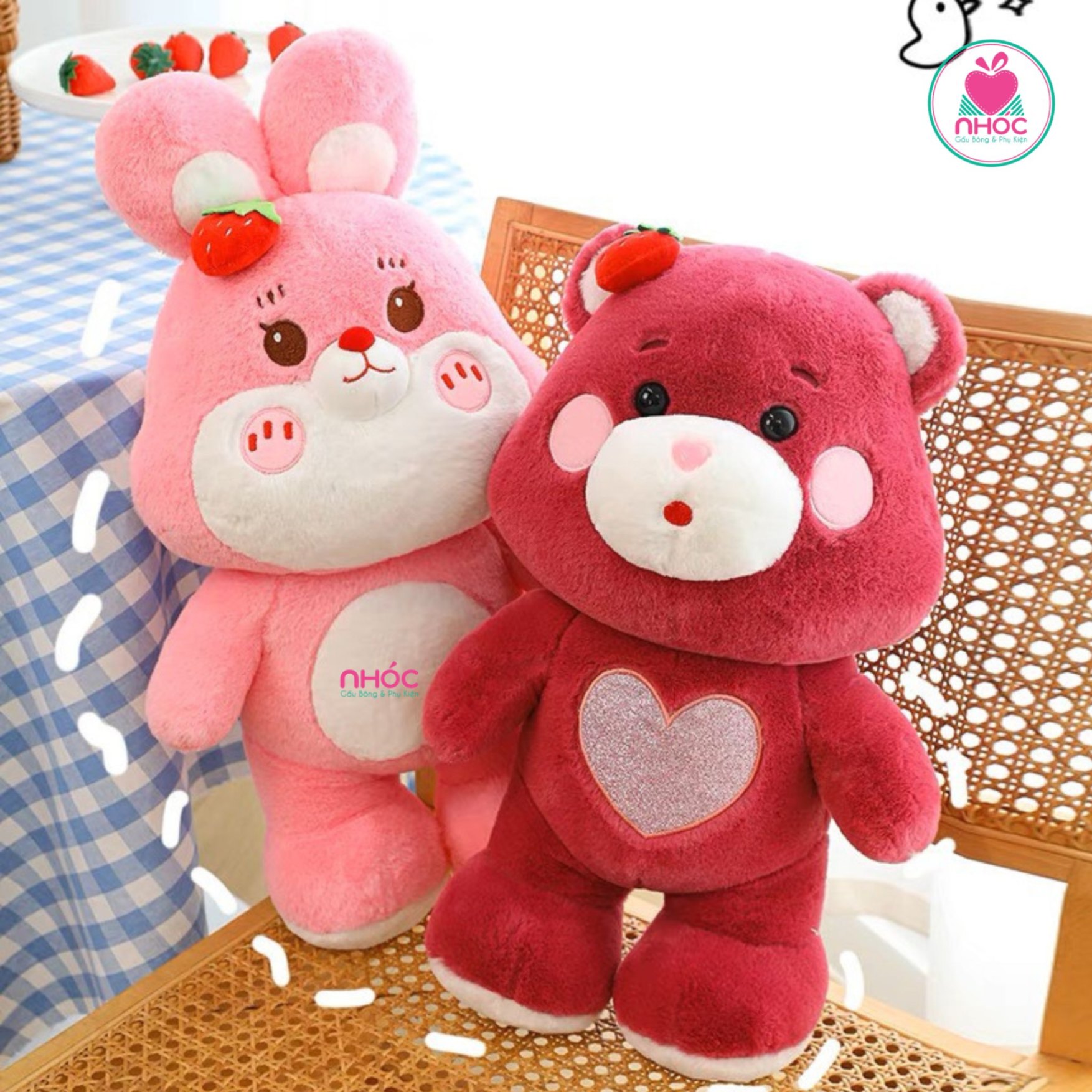 Thú bông Gấu dâu bụng tim lông xù - Đỏ đô - 55410