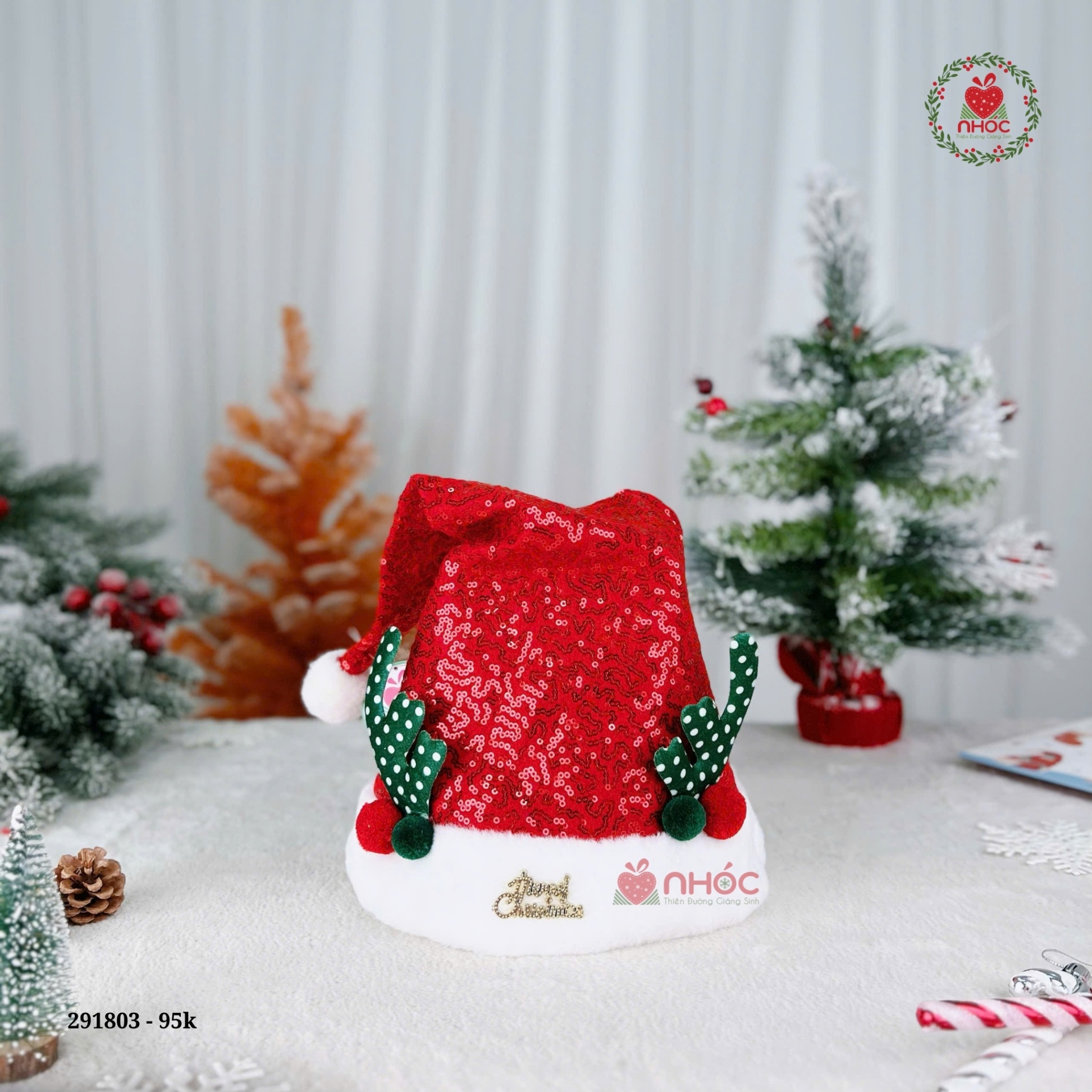 Mũ Noel kim sa sừng tuần lộc - Xanh lá - 9501