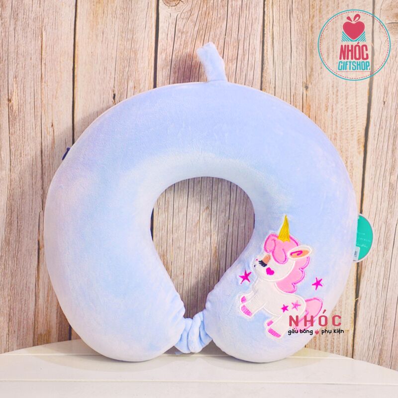 Gối kê cổ cao su non thêu Kỳ lân - Xanh da trời - 16001