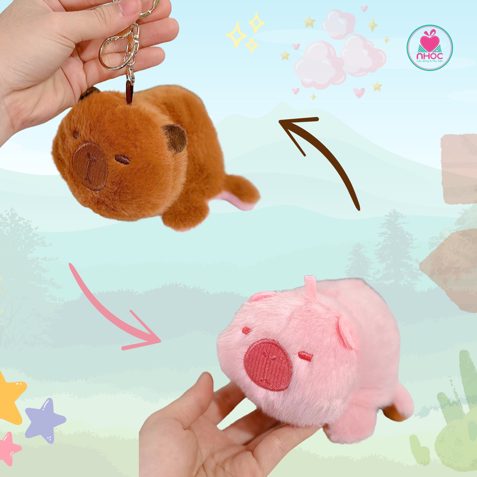 Móc khoá bông Capybara Cosplay rùa 2 màu - 8501