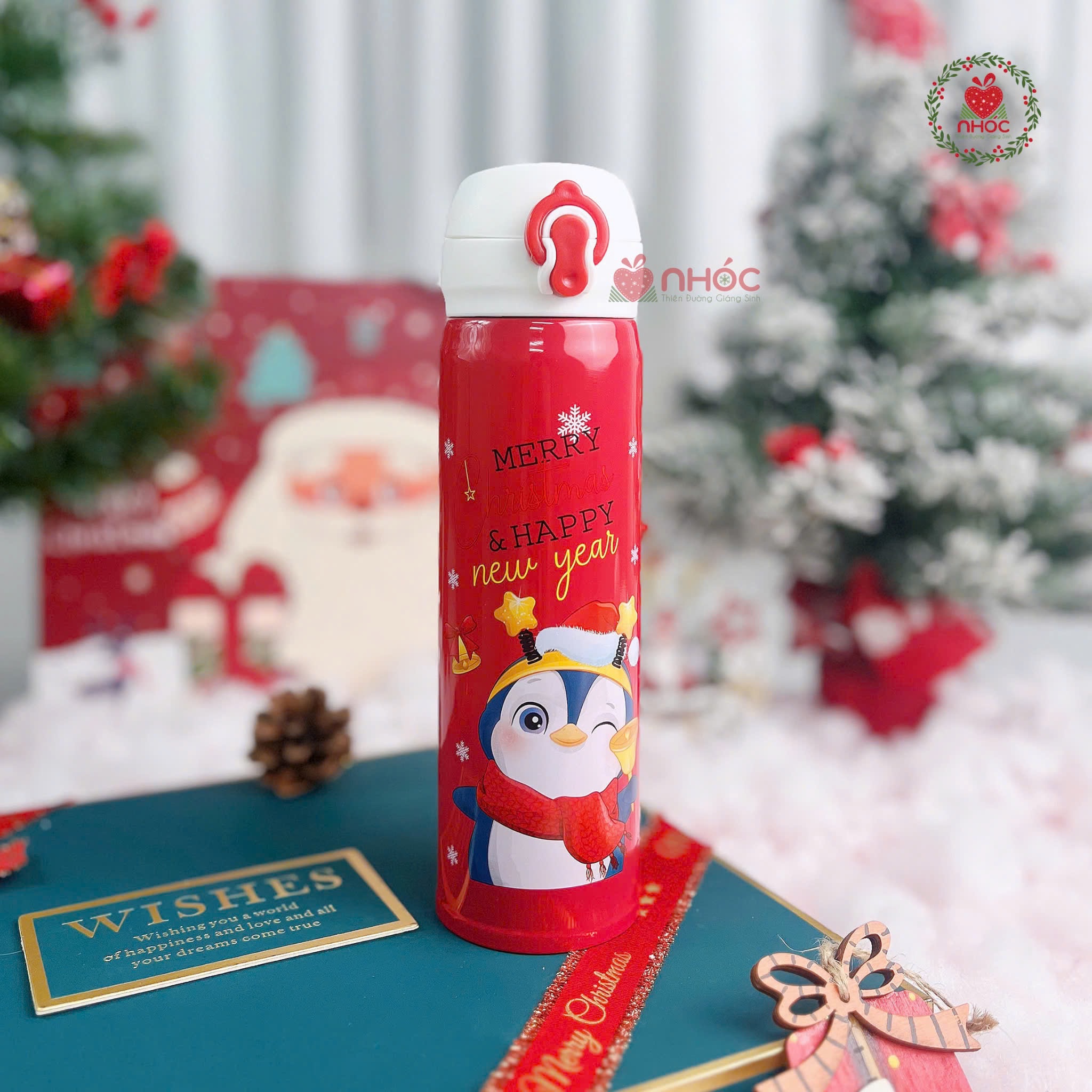 Bình giữ nhiệt Noel 500ml - Chim cánh cụt - Đỏ - 18001