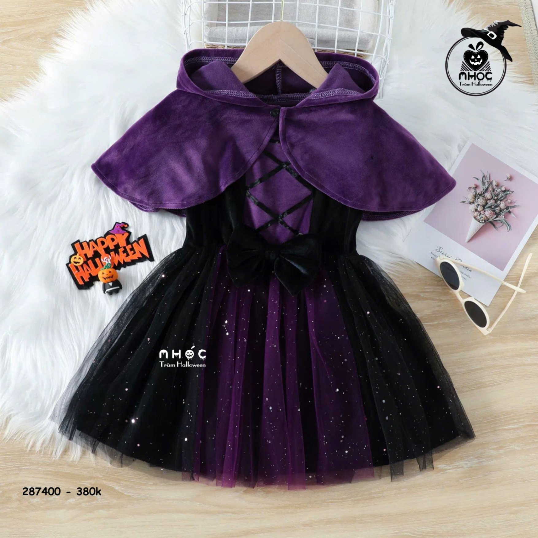 Đầm Halloween váy kim sa combo áo choàng - Tím - 90380