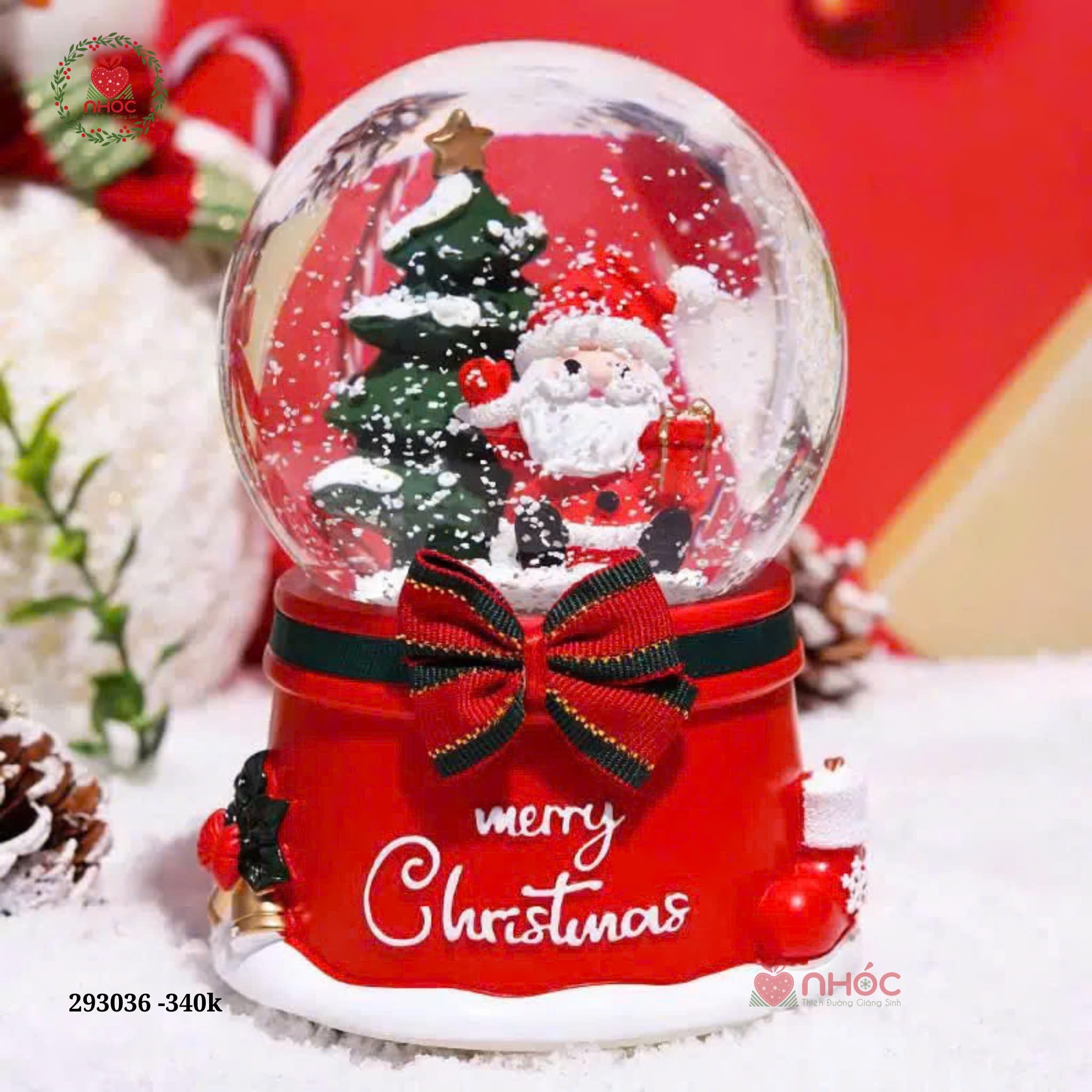 Cầu tuyết Noel đế nơ nhạc đèn - Ông già cây thông - 18340