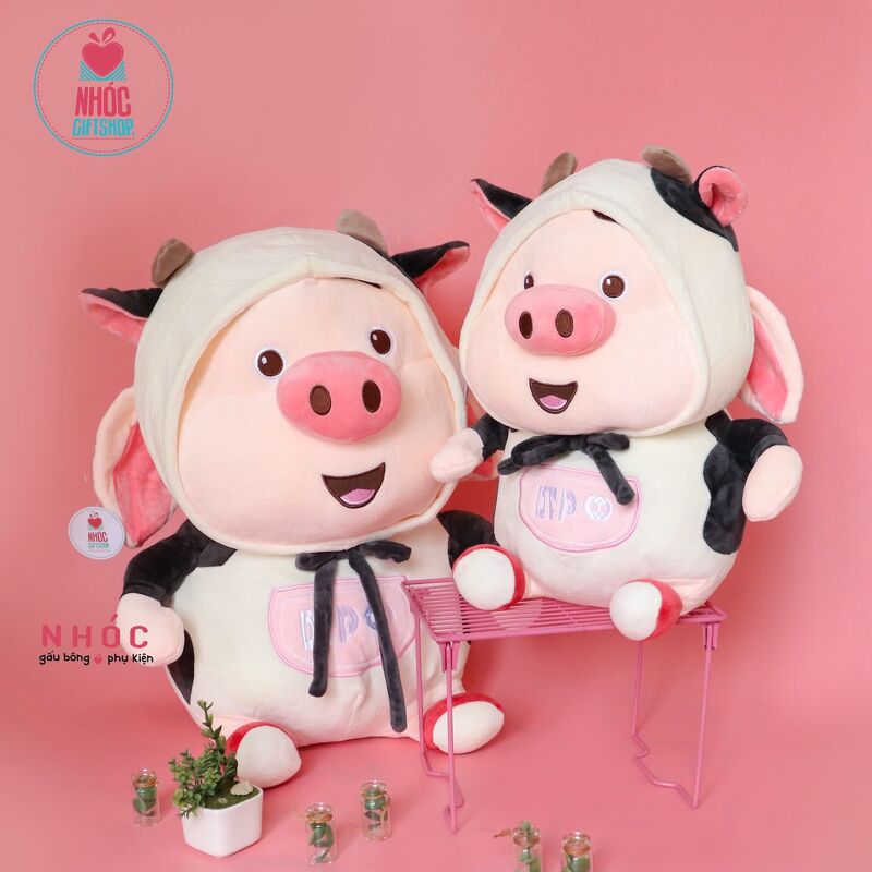 Thú bông heo tik tok mặc áo thú lông mịn ngồi - Bò sữa Trắng đen - 85680