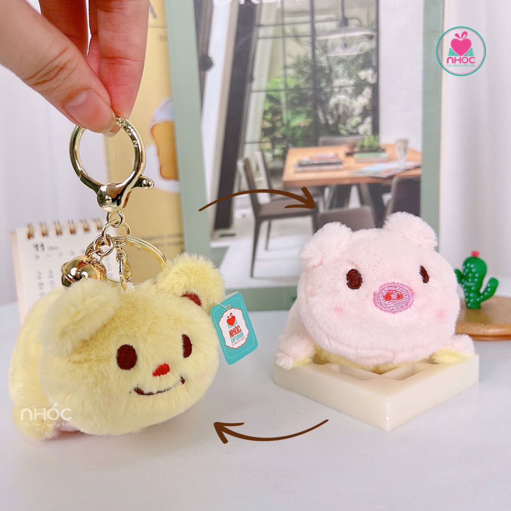 Móc khoá bông biến hình - Heo Gấu - 9501