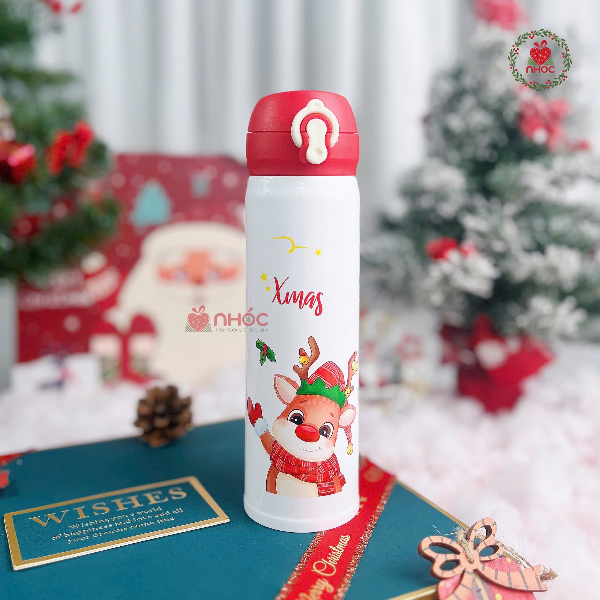 Bình giữ nhiệt Noel 500ml - Tuần lộc - Trắng - 18001