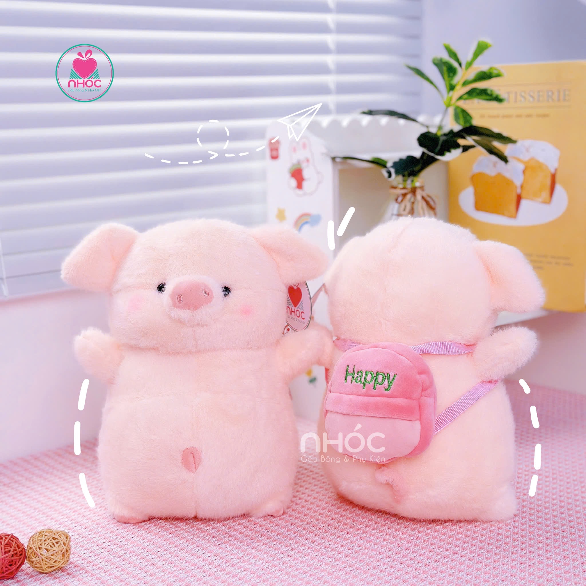 Thú bông nhỏ heo đeo balo happy - Hồng - 20140