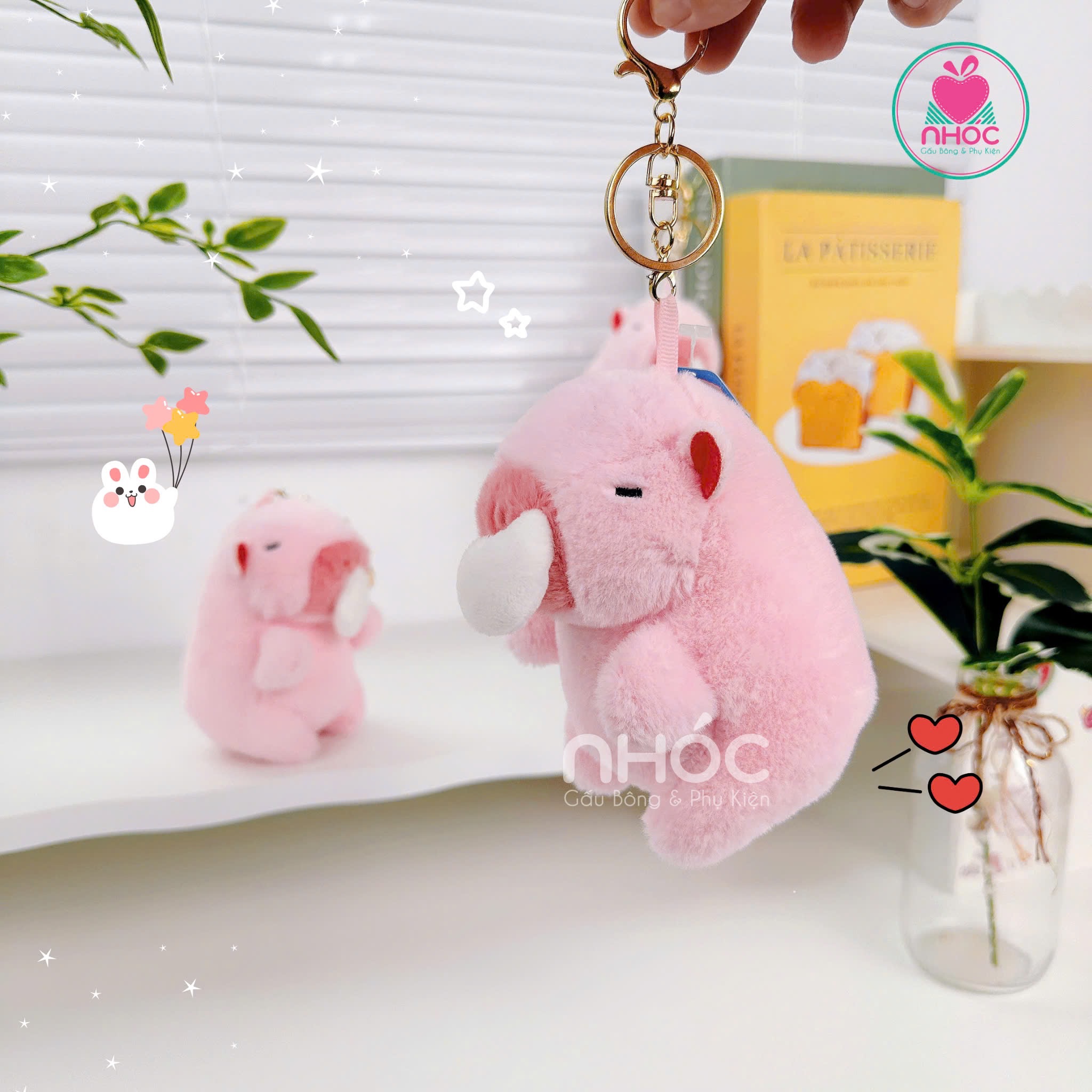 Móc khoá bông Capybara chảy nước mũi - Hồng - 7501