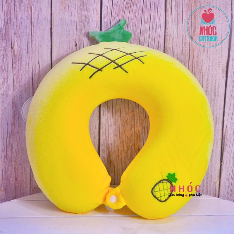 Gối kê cổ cao su non thêu trái cây - Dứa vàng - 16001