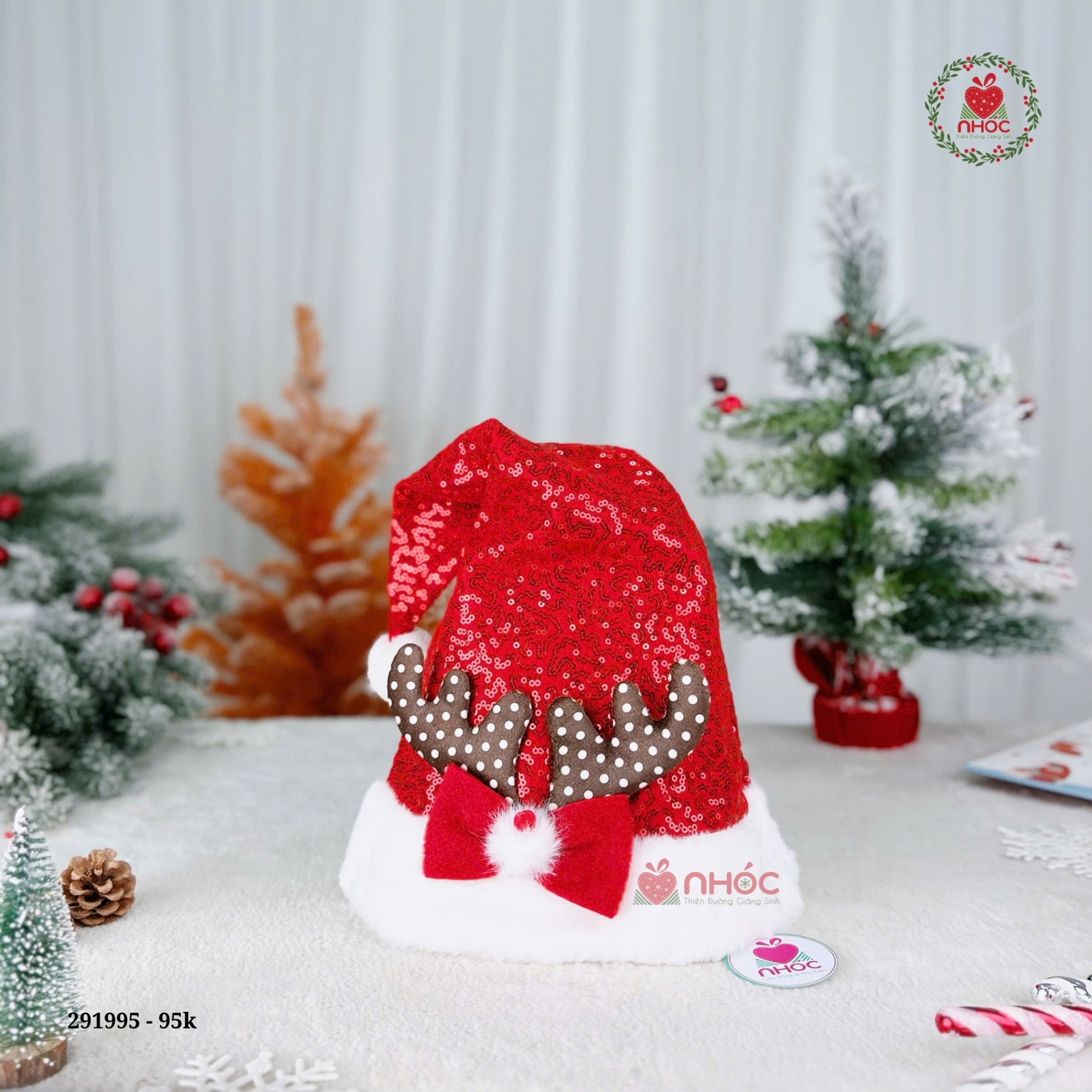 Mũ Noel kim sa nơ sừng tuần lộc - Nâu - 9501