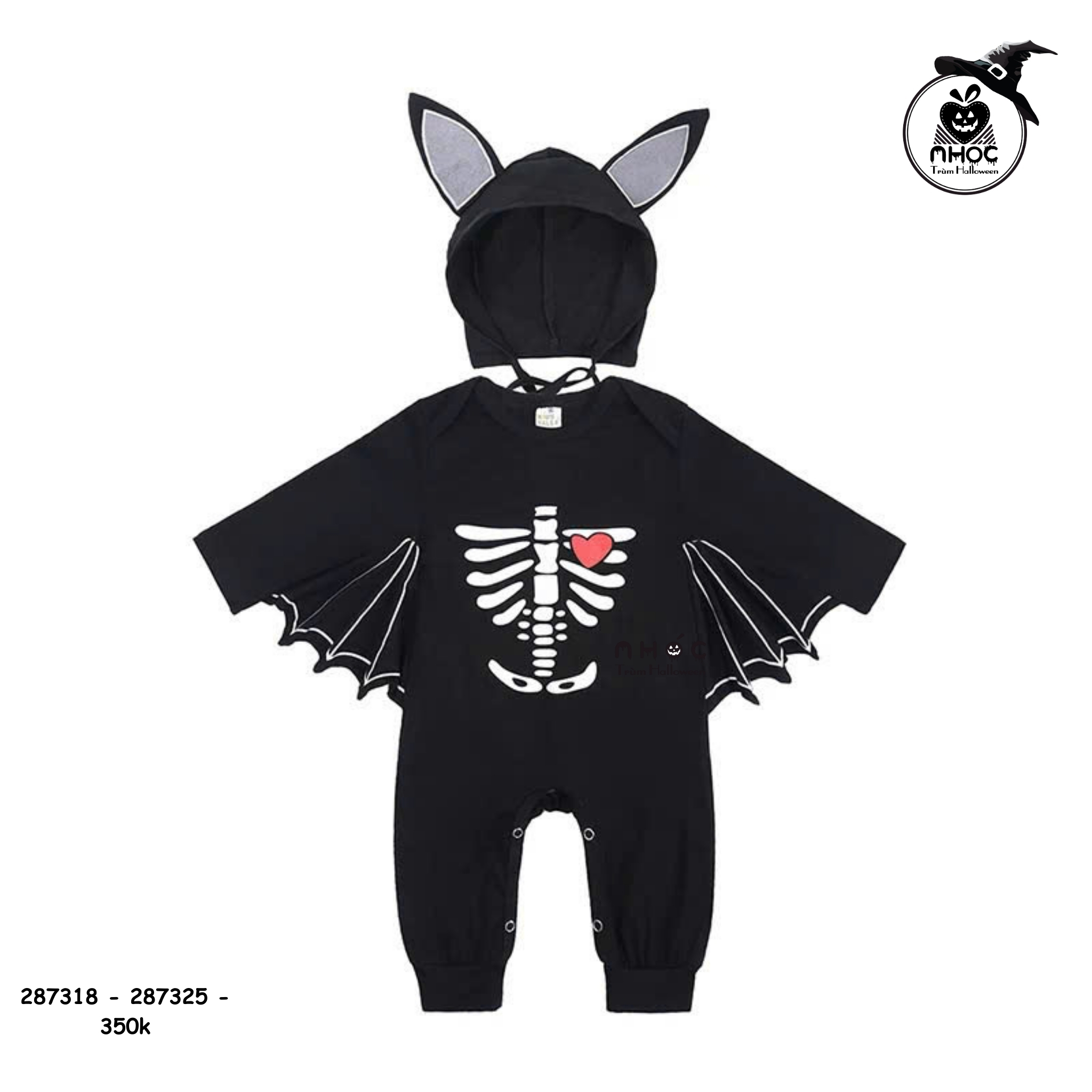 Bộ đồ Halloween Jumpsuit dài bộ xương - Đen - 90350