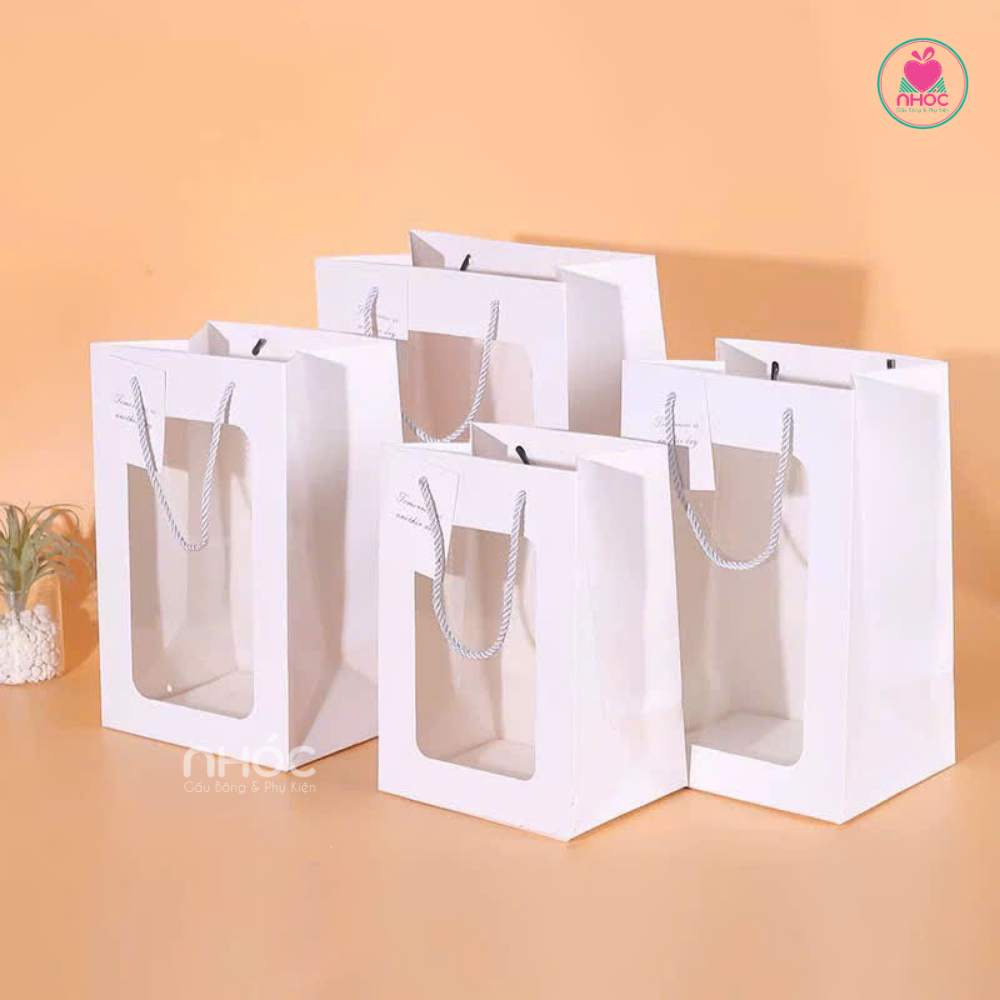 Túi quà trong quai - Trắng - 20x15x30 - 2501