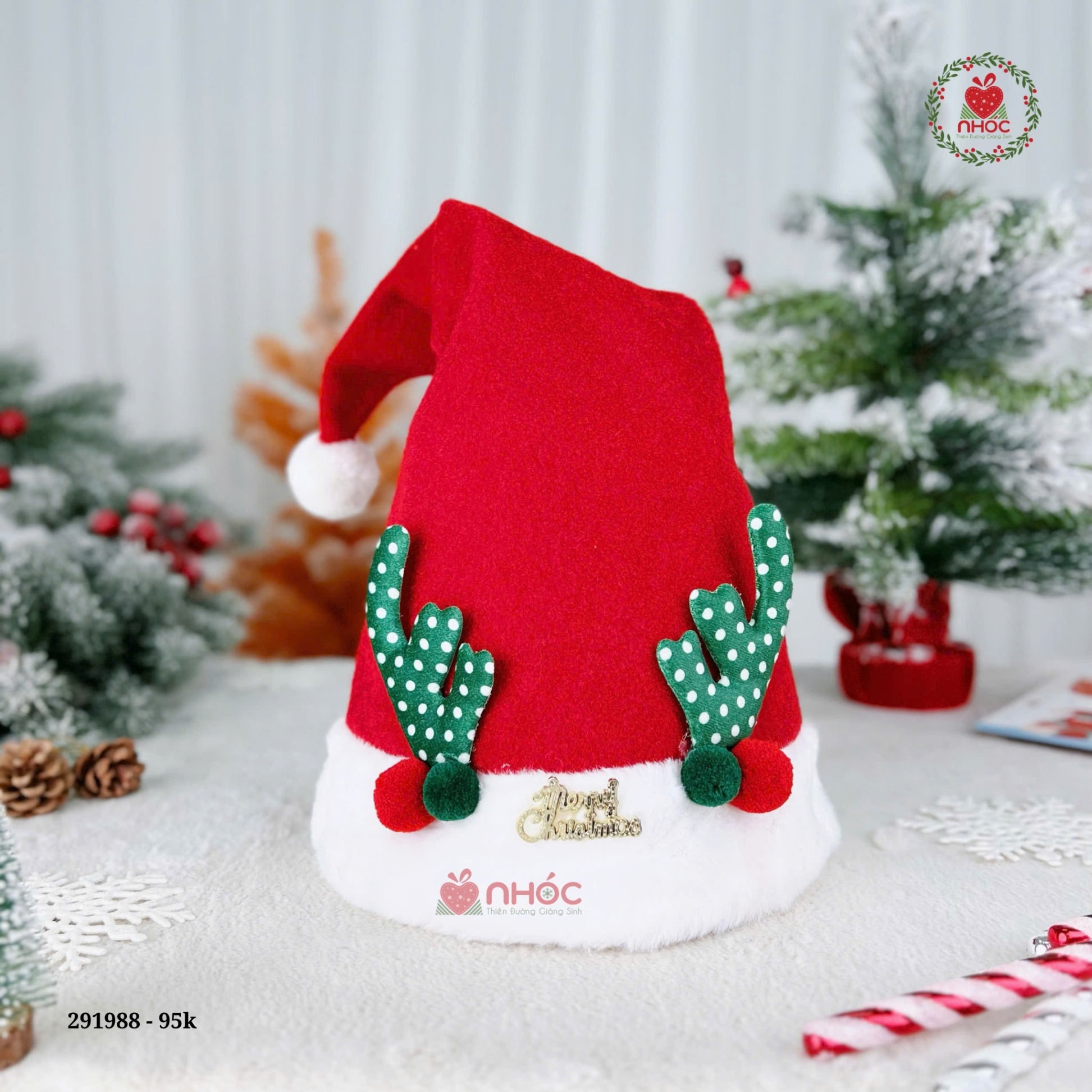 Mũ Noel trơn sừng tuần lộc - Xanh lá - 9501