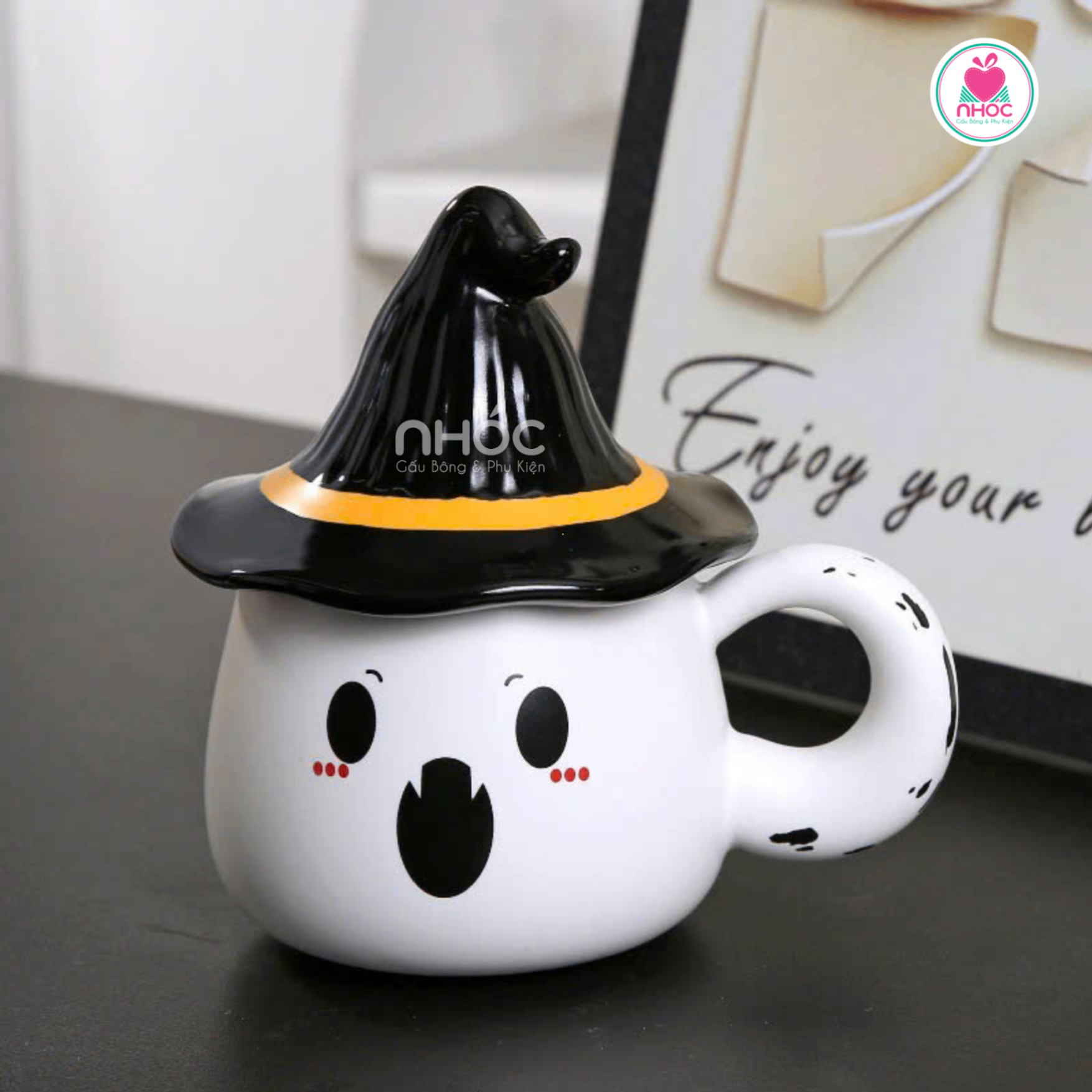 Ly sứ Halloween nắp mũ phù thuỷ - Ma trơi - 16025
