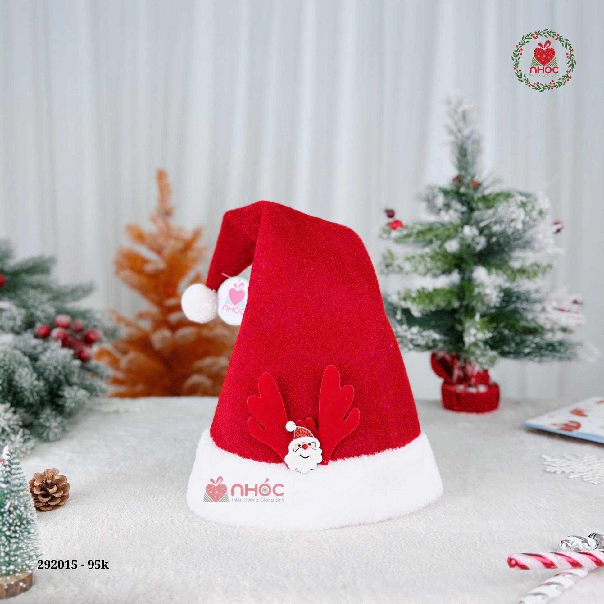 Mũ Noel trơn nơ ông già sừng tuần lộc - 9501