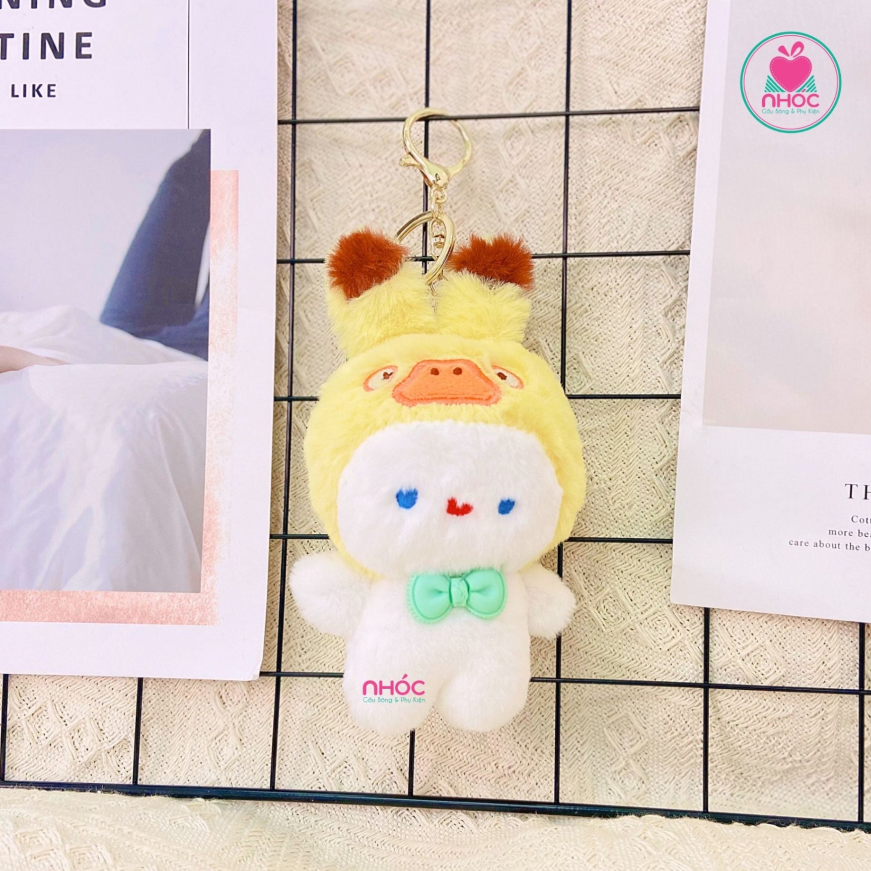 Móc khoá bông Thỏ đội nón thú - Purin - 7001