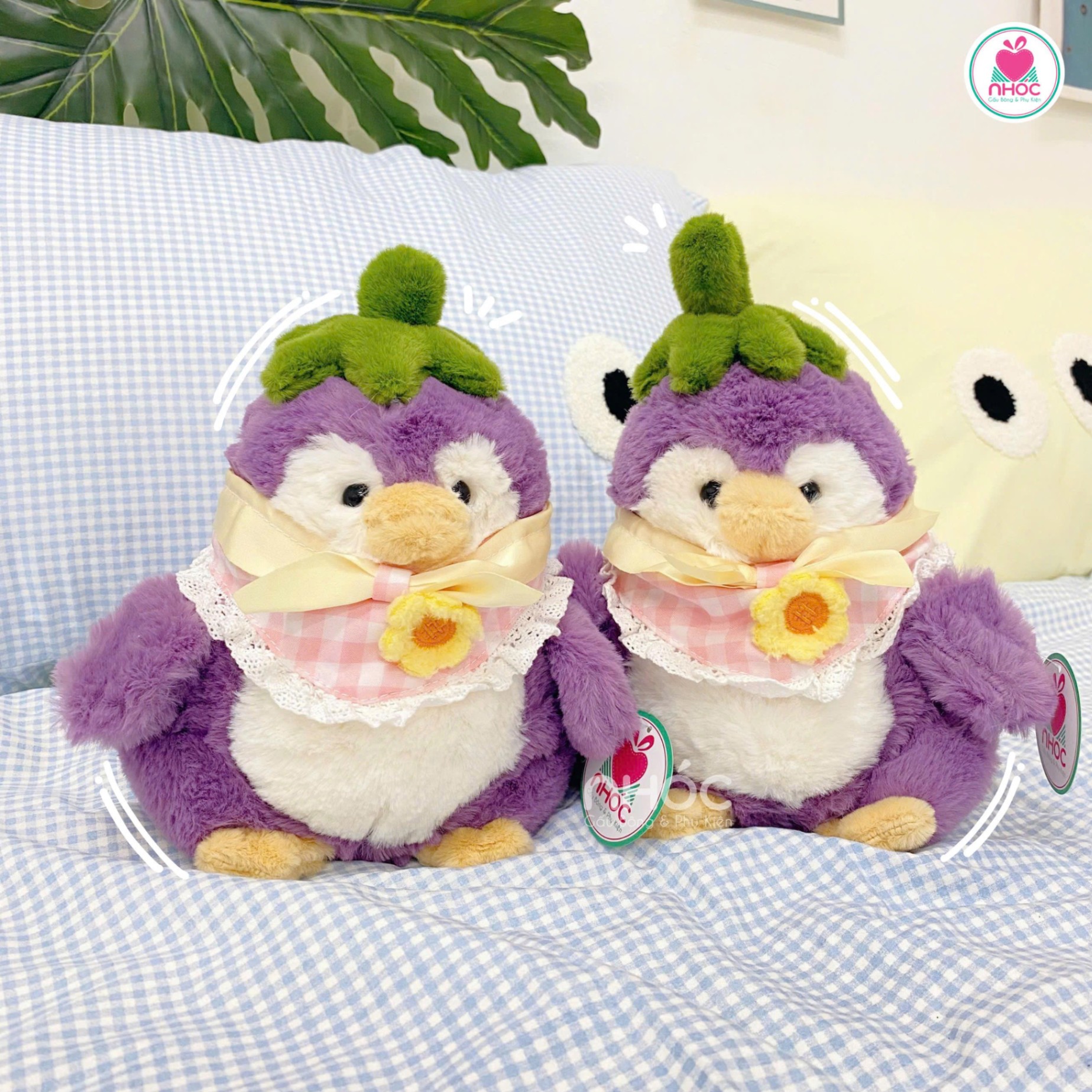 Thú bông Chim cánh cụt cosplay cà tím choàng khăn caro - 4032025