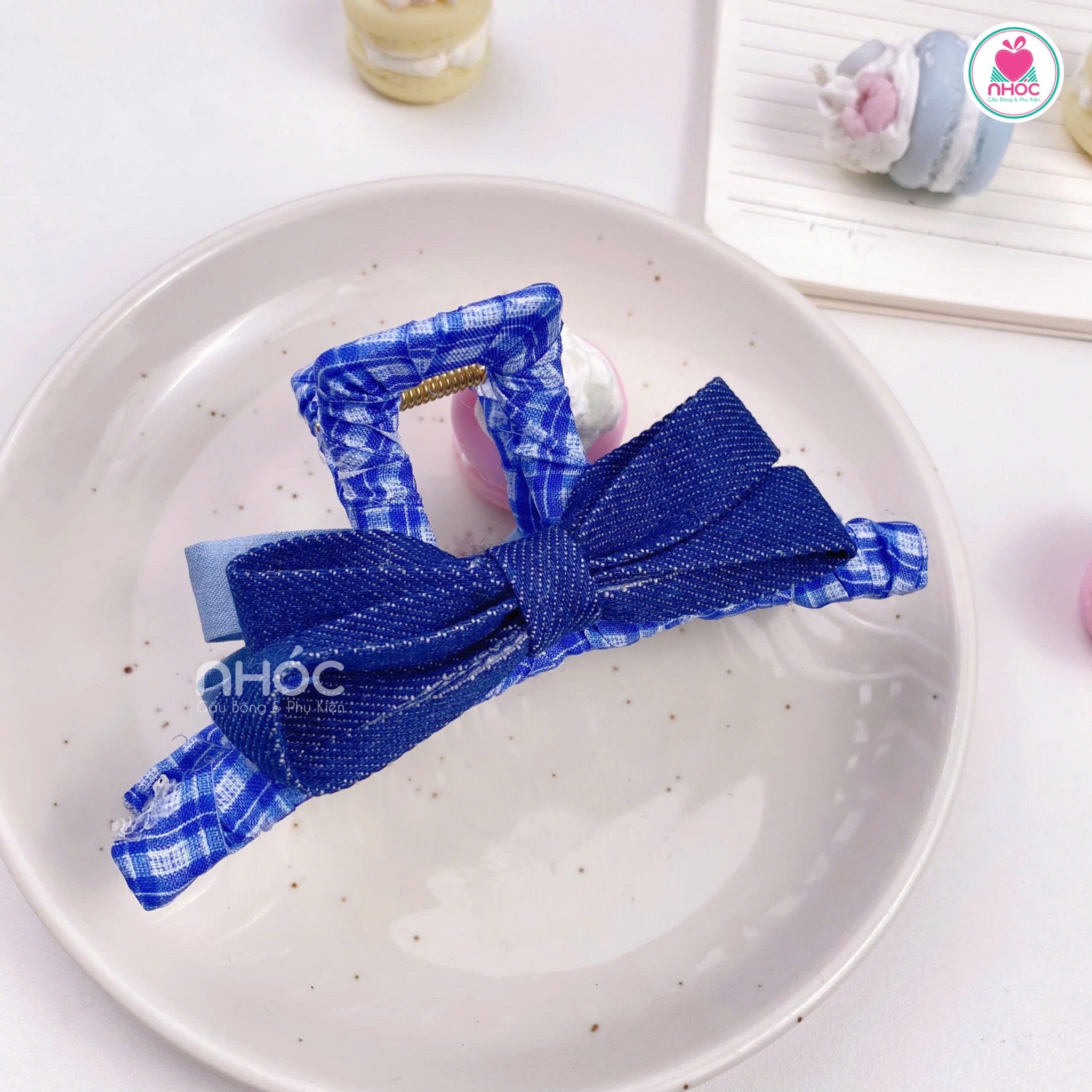 Kẹp tóc kiểu caro đính nơ - 014025