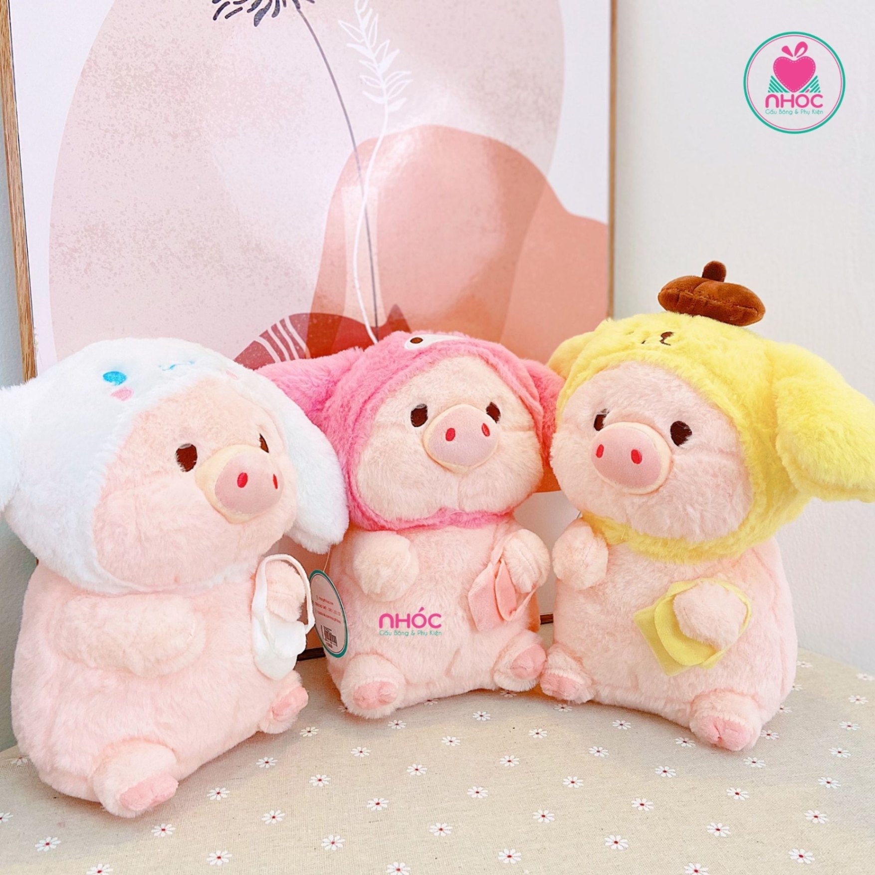Thú bông nhỏ Heo đội nón thú lông xù