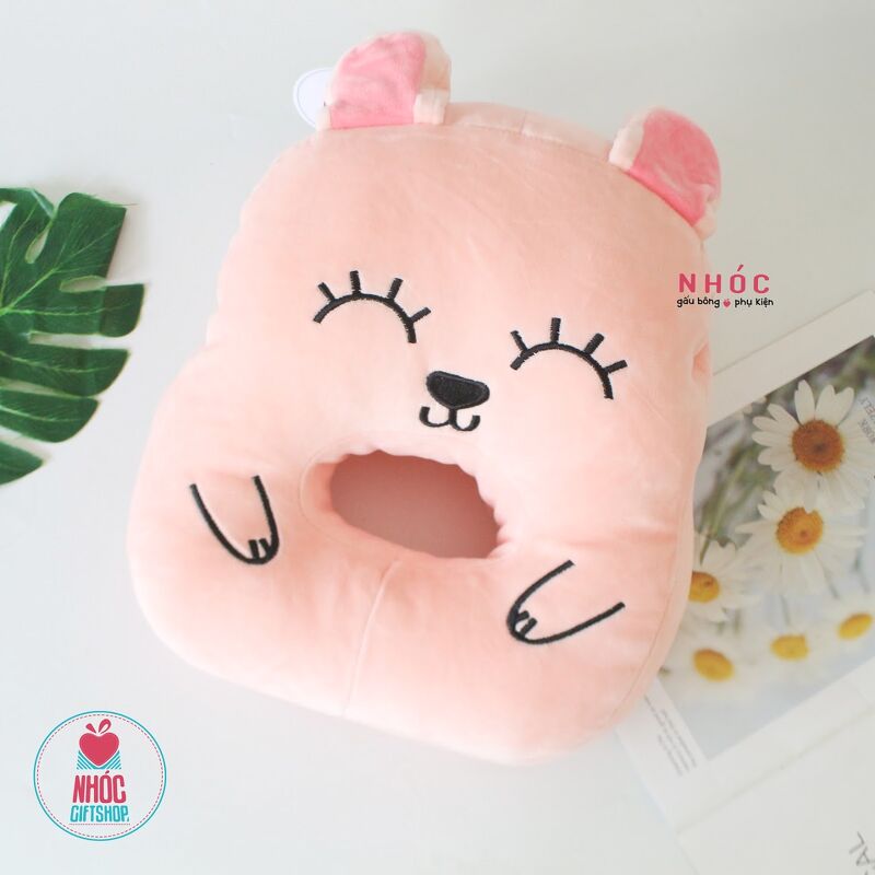 Gối ngủ văn phòng xỏ tay lông mịn - Thỏ hồng - 18001