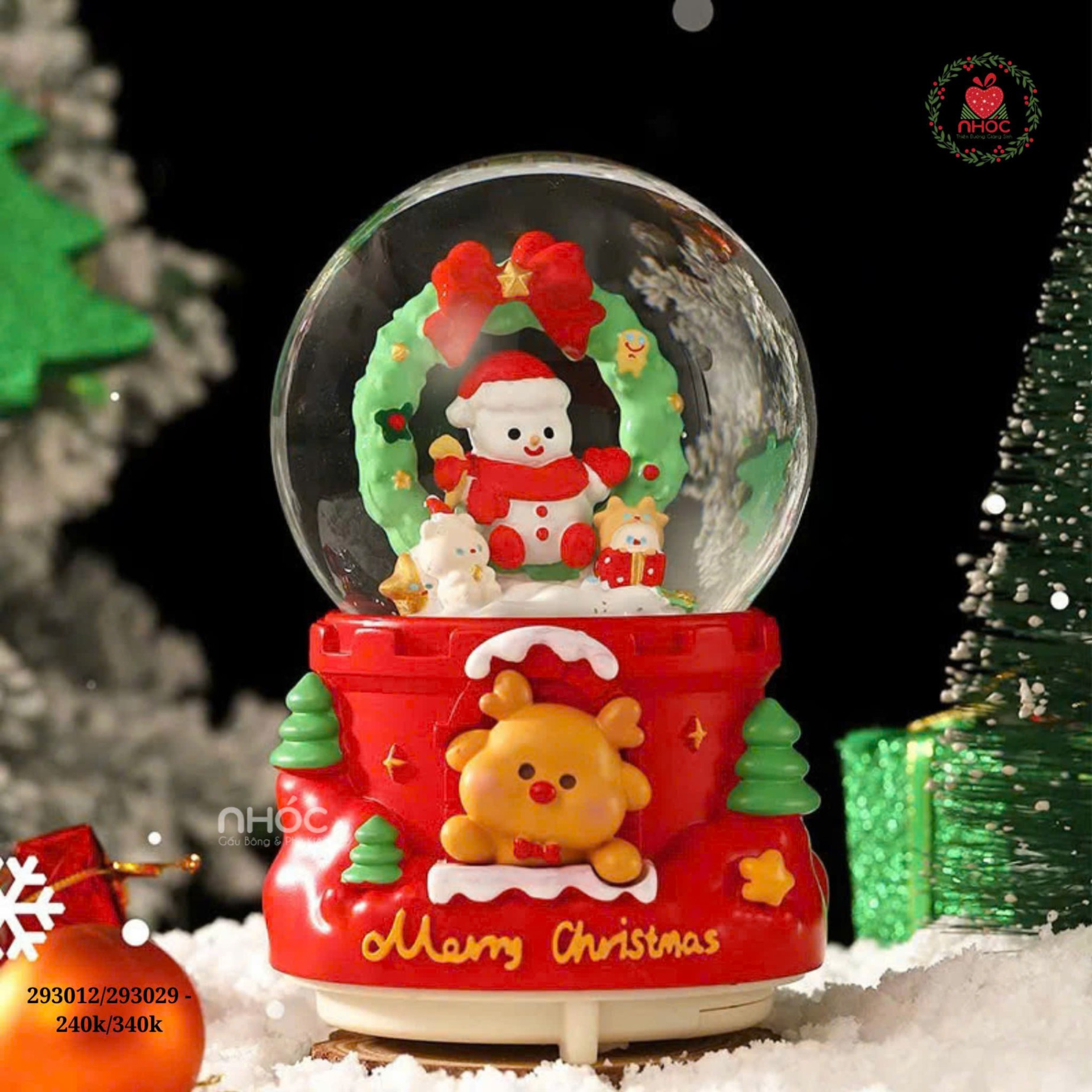 Cầu tuyết Noel đế nhà tuần lộc nhạc đèn - Vòng nguyệt quế - 18340