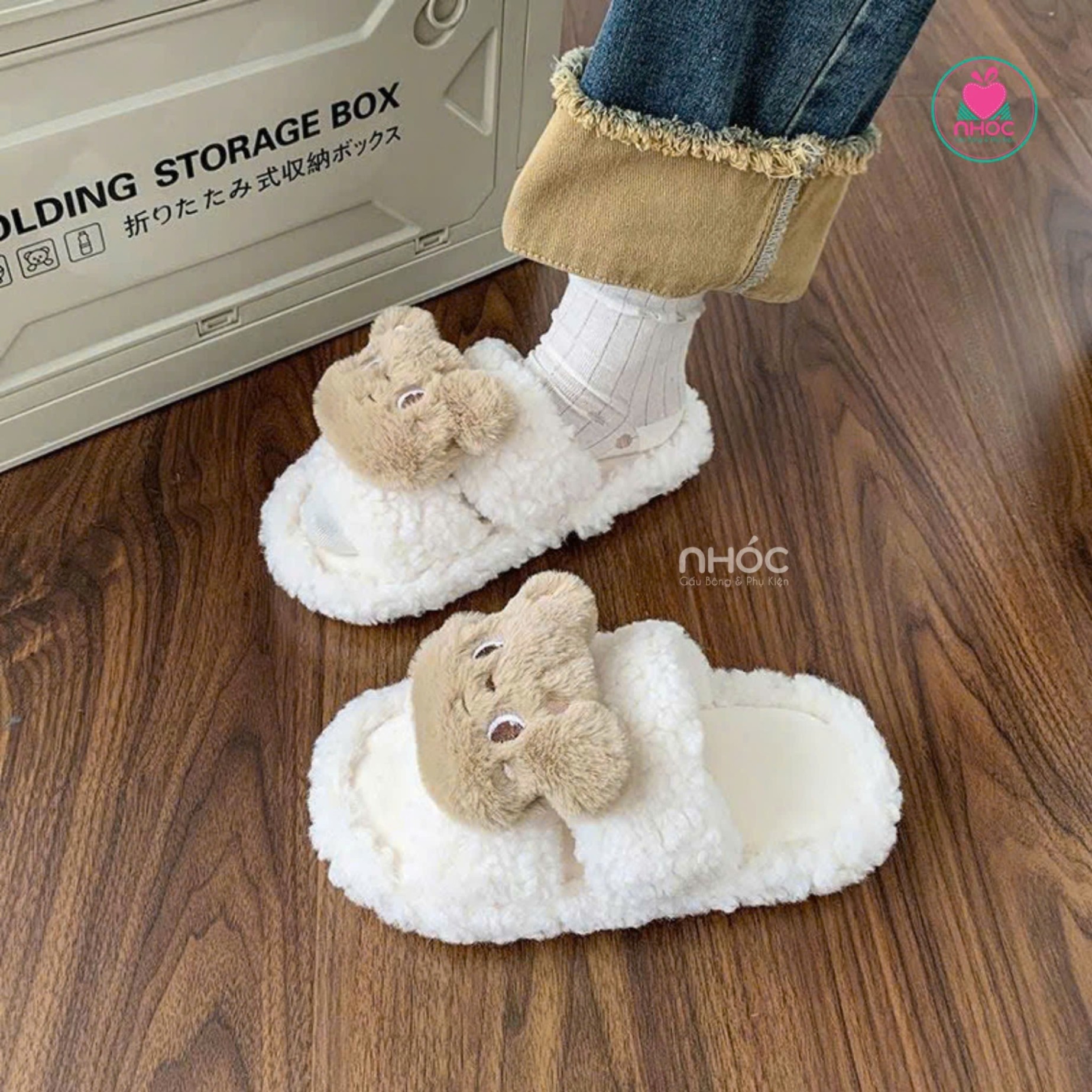 Dép bông quai ngang mặt gấu - Trắng - 29501