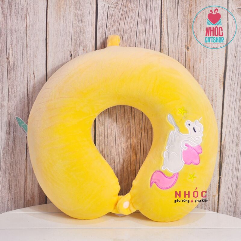 Gối kê cổ cao su non thêu Kỳ lân - Vàng - 16001