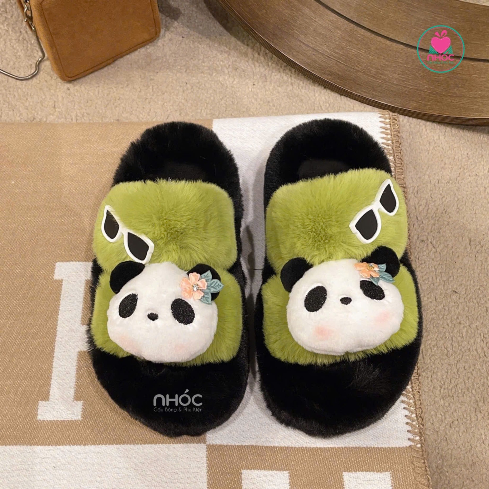 Dép bông quai ngang Panda - Xanh lá - 29501