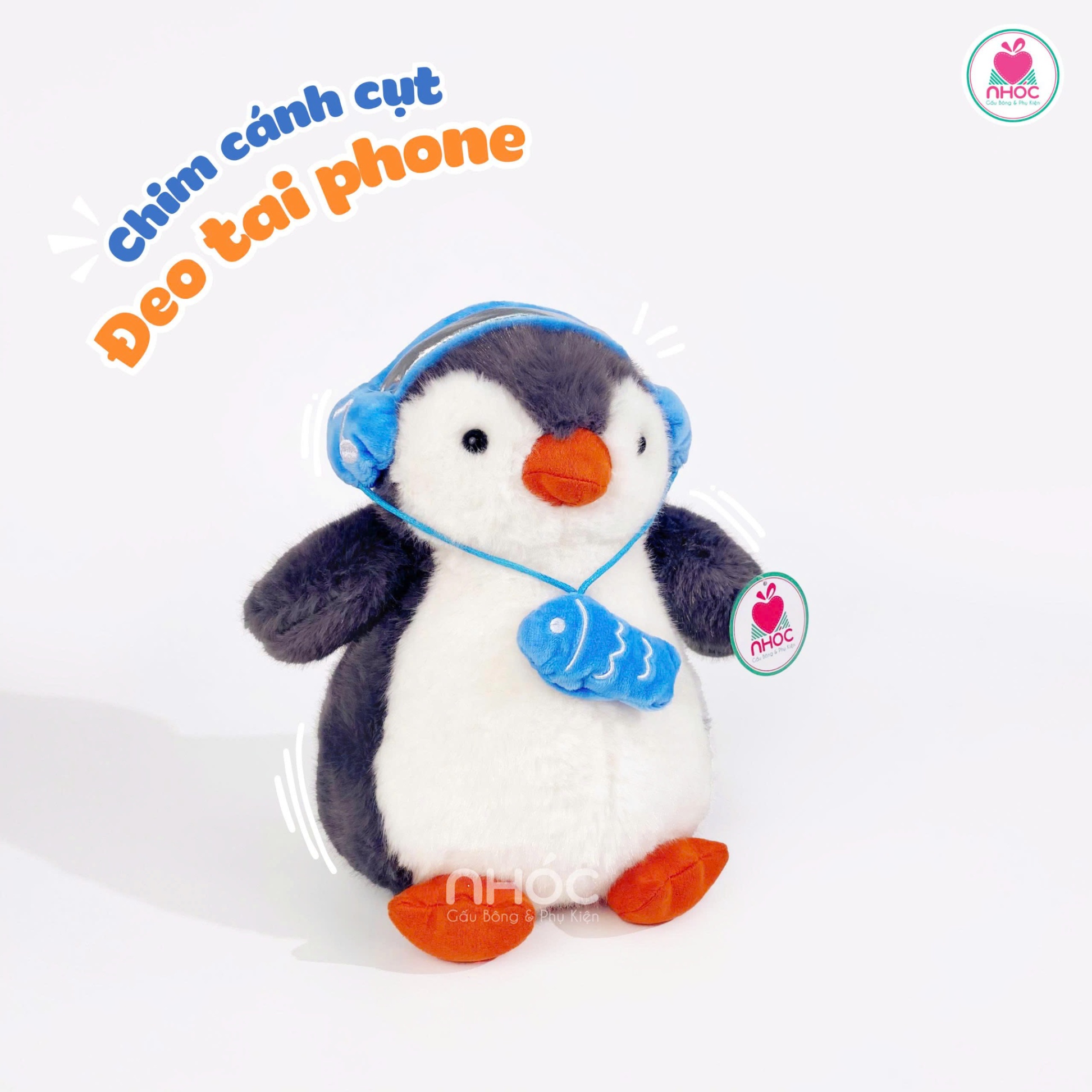 Thú bông Chim cánh cụt đeo tai phone cá - Trắng - 2524025
