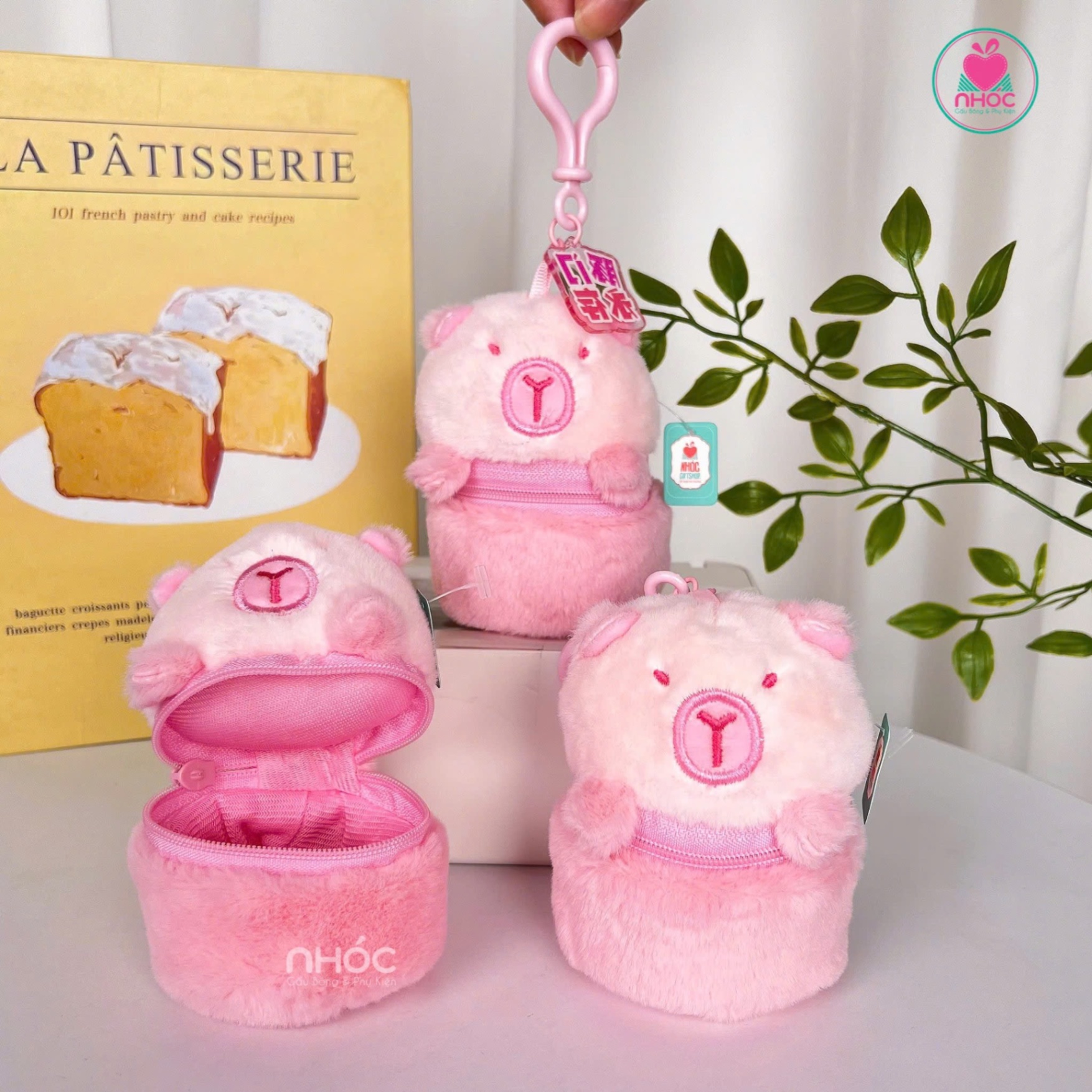 Móc khoá bông kiểu hộp Capybara - Hồng - 7501