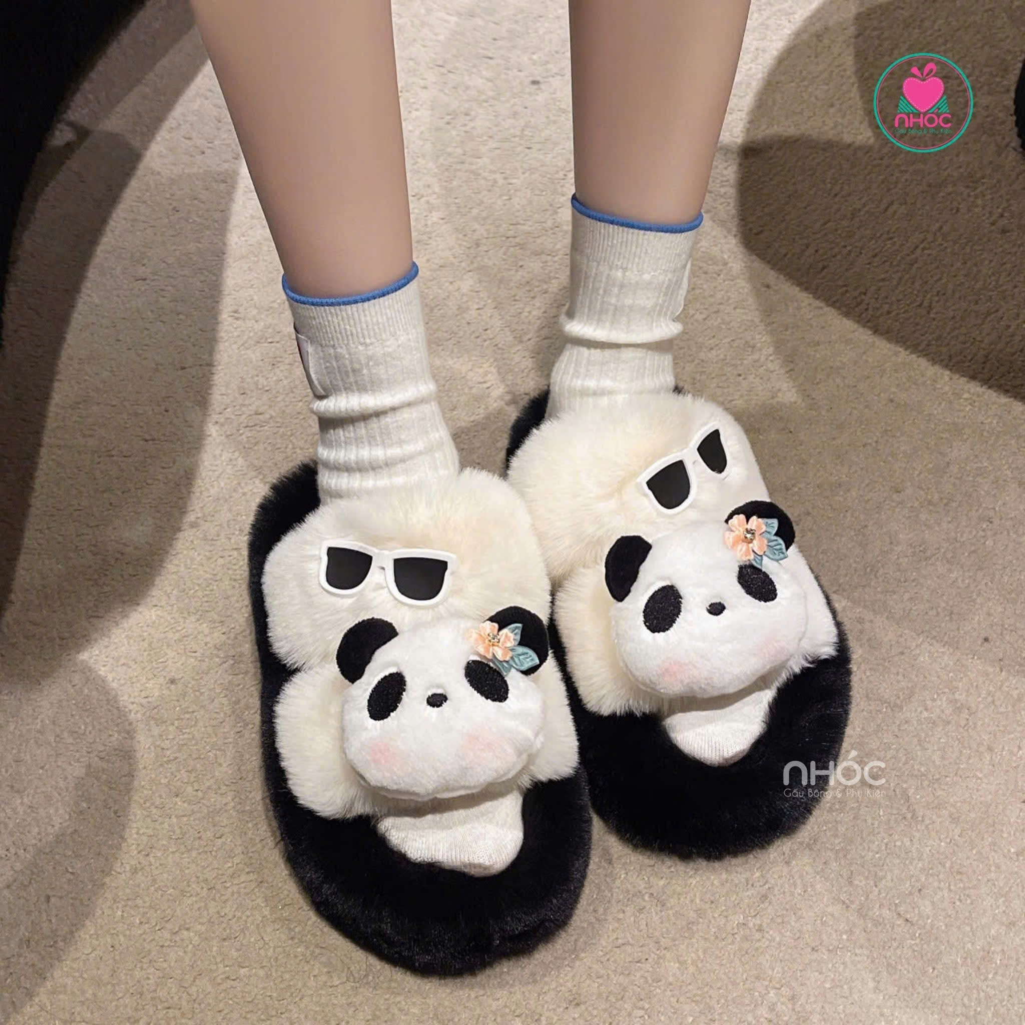 Dép bông quai ngang Panda - Trắng - 29501