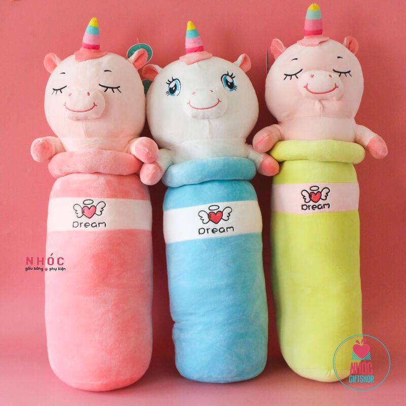 Gối ôm bình sữa kỳ lân cánh bảy màu GĐ - Xanh lá - 70220